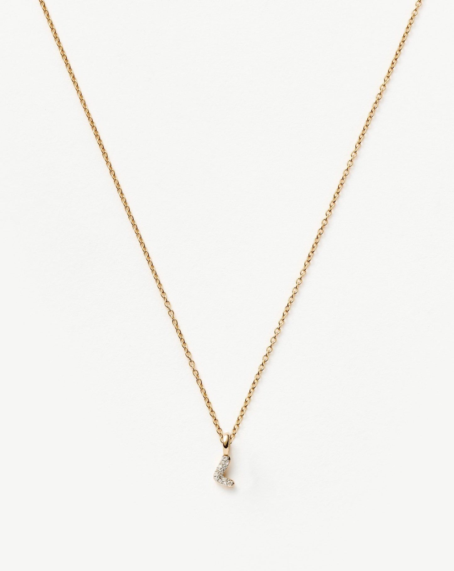 Solid Gold Diamond Initial Mini Pendant Necklace - L | 14k Solid Yellow Gold Plated/Diamond