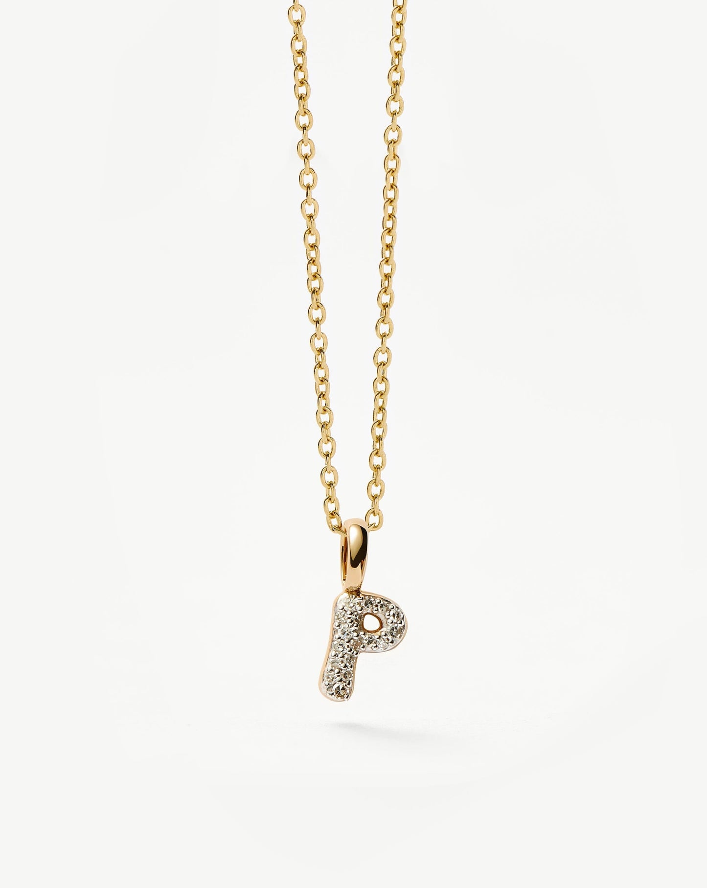Solid Gold Diamond Initial Mini Pendant Necklace - P | 14k Solid Yellow Gold Plated/Diamond