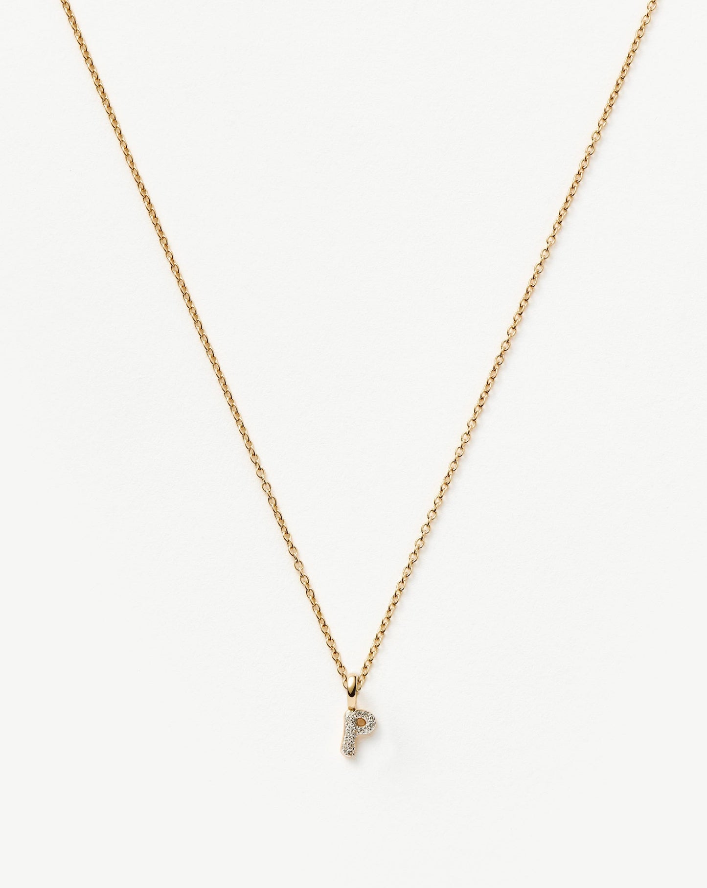 Solid Gold Diamond Initial Mini Pendant Necklace - P | 14k Solid Yellow Gold Plated/Diamond