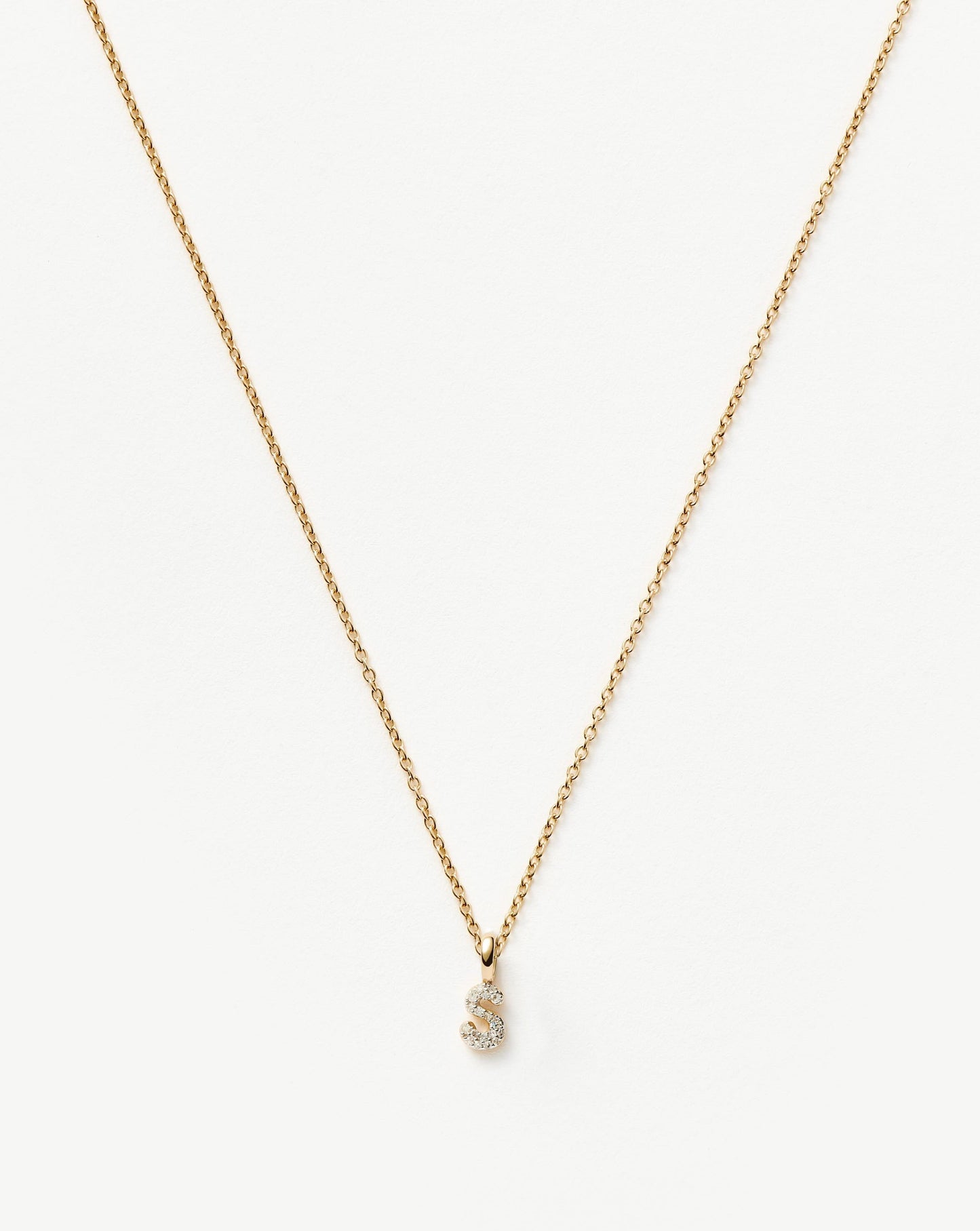 Solid Gold Diamond Initial Mini Pendant Necklace - S | 14k Solid Yellow Gold Plated/Diamond