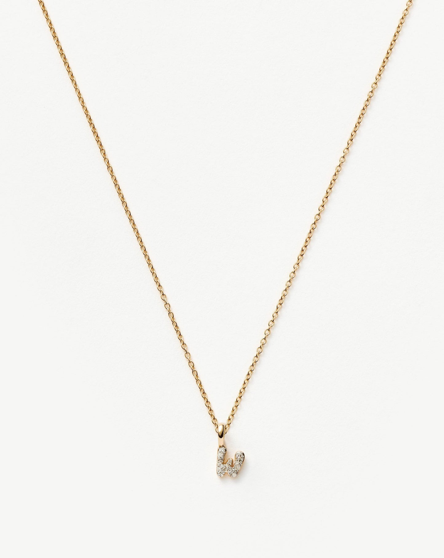 Solid Gold Diamond Initial Mini Pendant Necklace - W | 14k Solid Yellow Gold Plated/Diamond