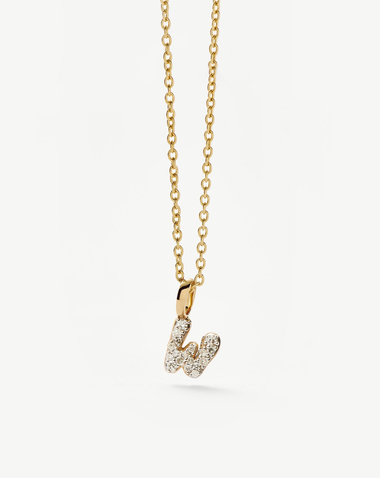 Solid Gold Diamond Initial Mini Pendant Necklace - W | 14k Solid Yellow Gold Plated/Diamond