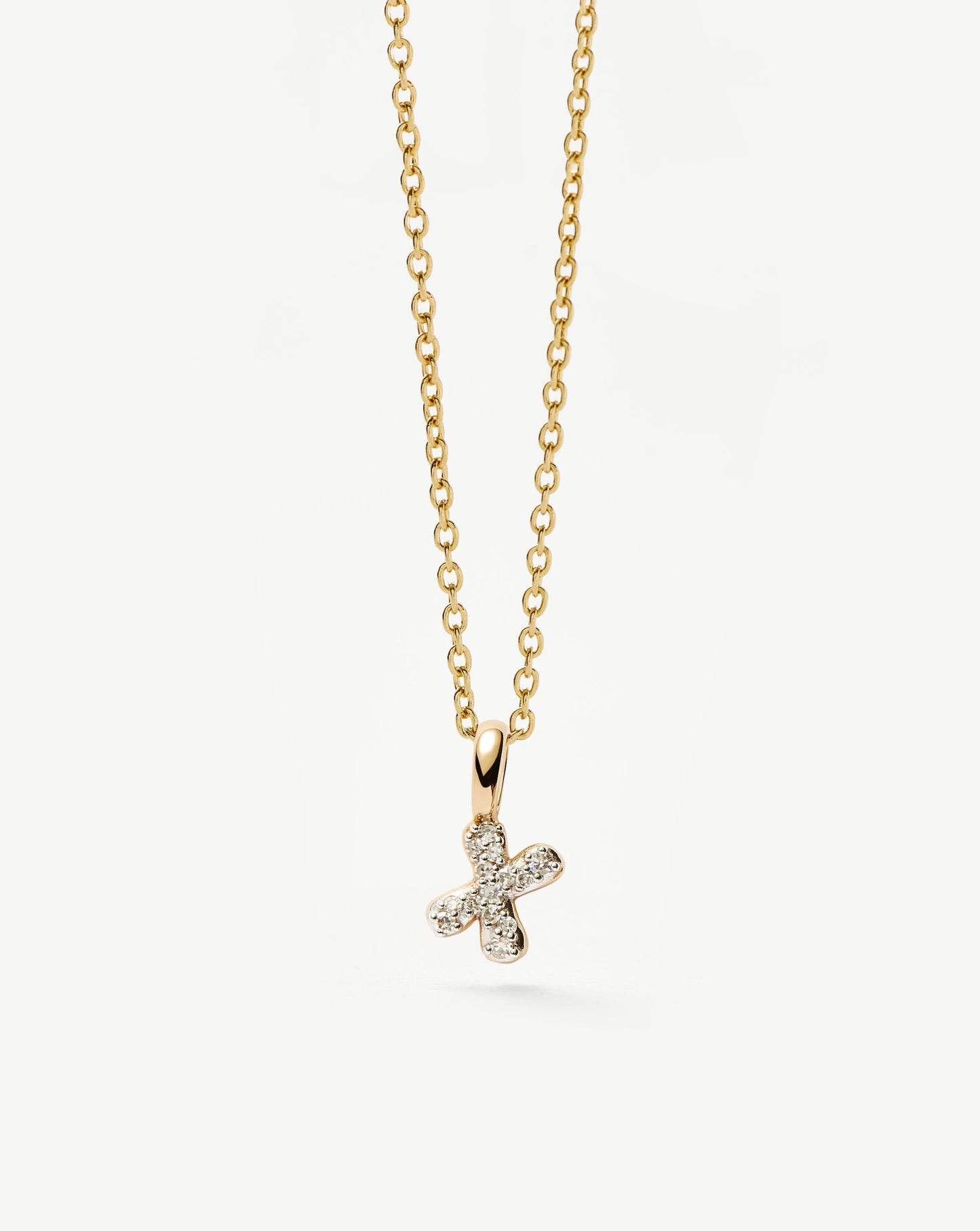 Solid Gold Diamond Initial Mini Pendant Necklace - X | 14k Solid Yellow Gold Plated/Diamond