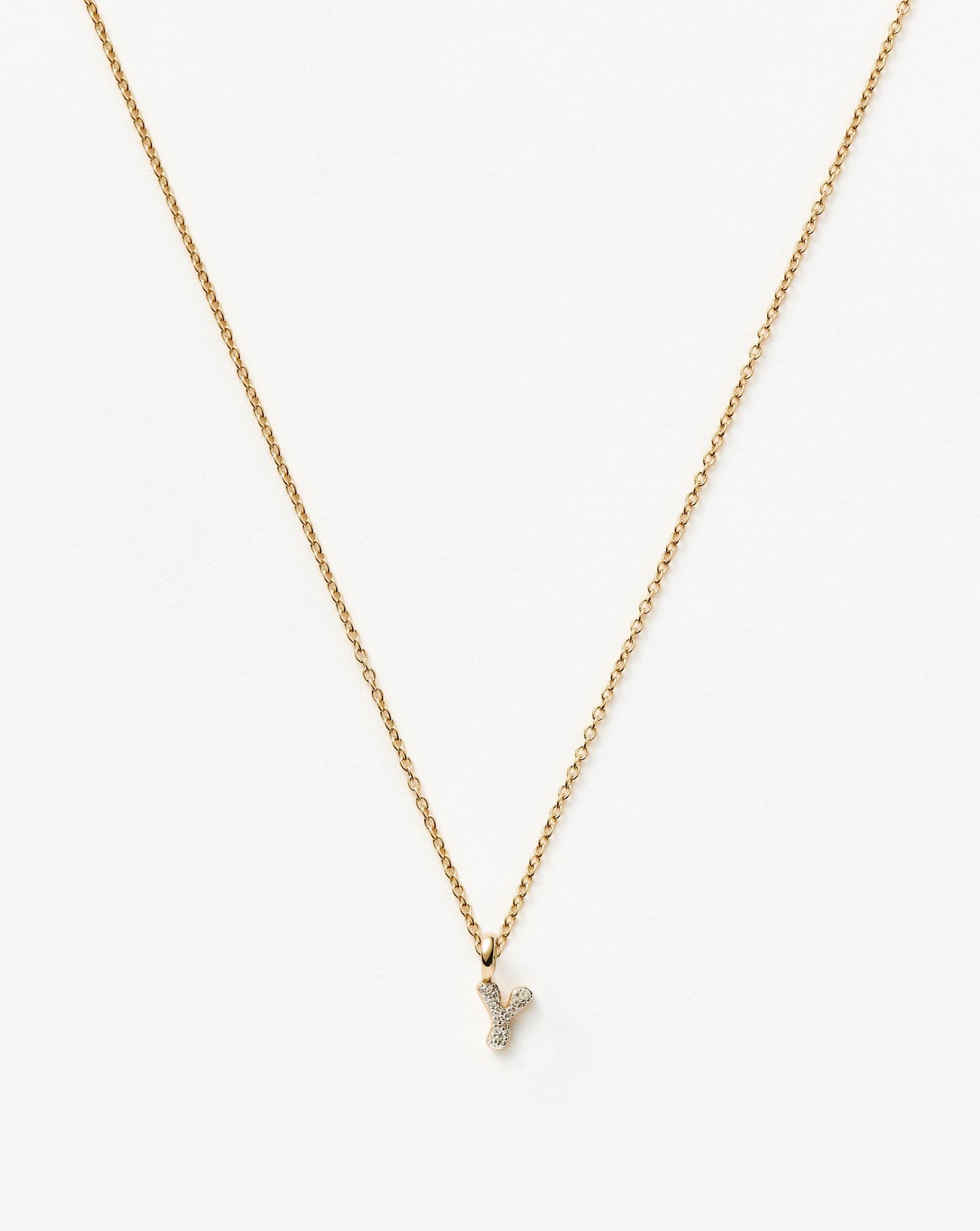 Solid Gold Diamond Initial Mini Pendant Necklace - Y | 14k Solid Yellow Gold Plated/Diamond
