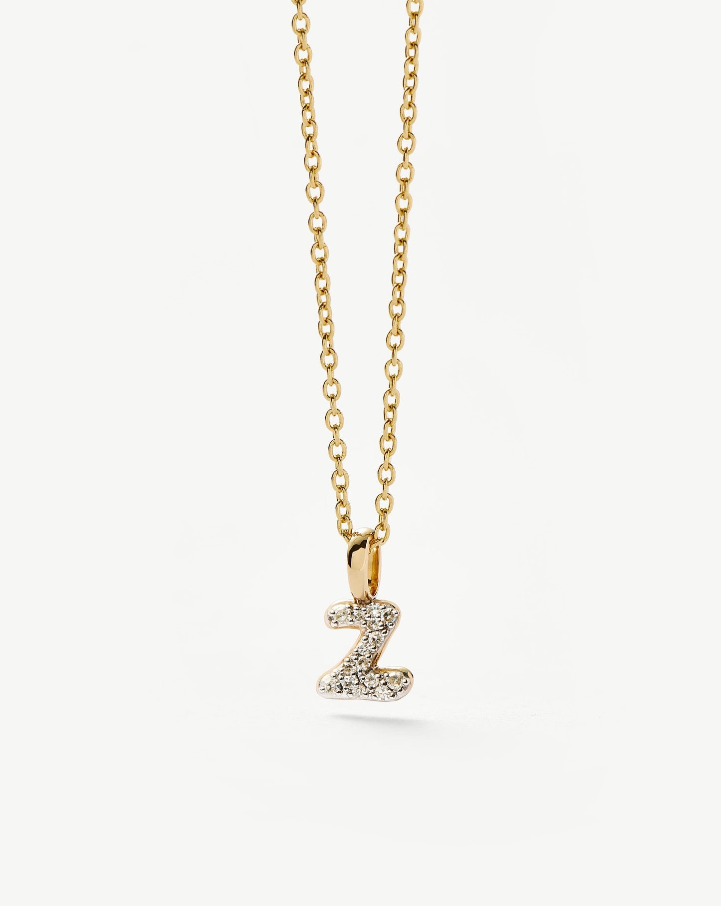 Solid Gold Diamond Initial Mini Pendant Necklace - Z | 14k Solid Yellow Gold Plated/Diamond