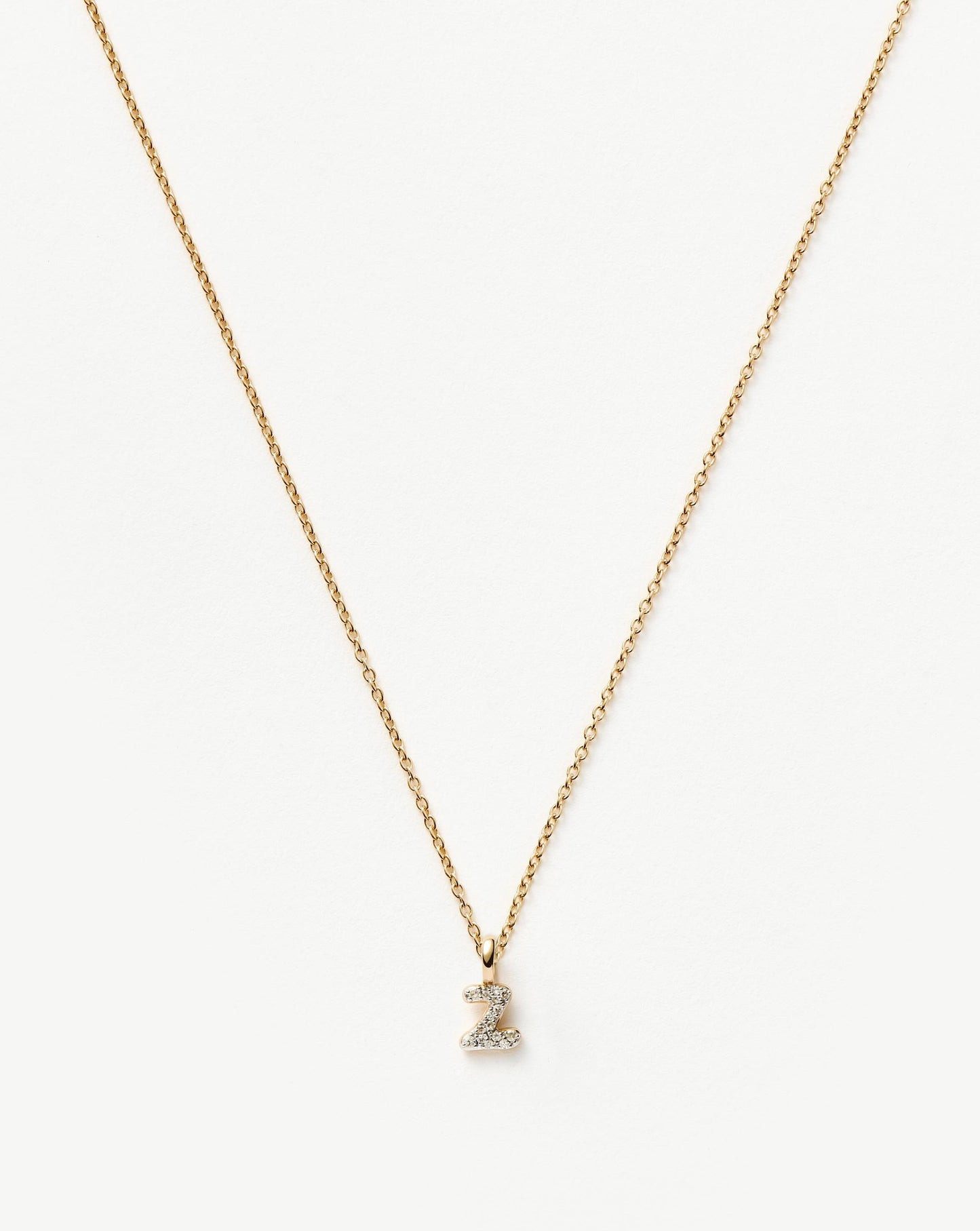 Solid Gold Diamond Initial Mini Pendant Necklace - Z | 14k Solid Yellow Gold Plated/Diamond