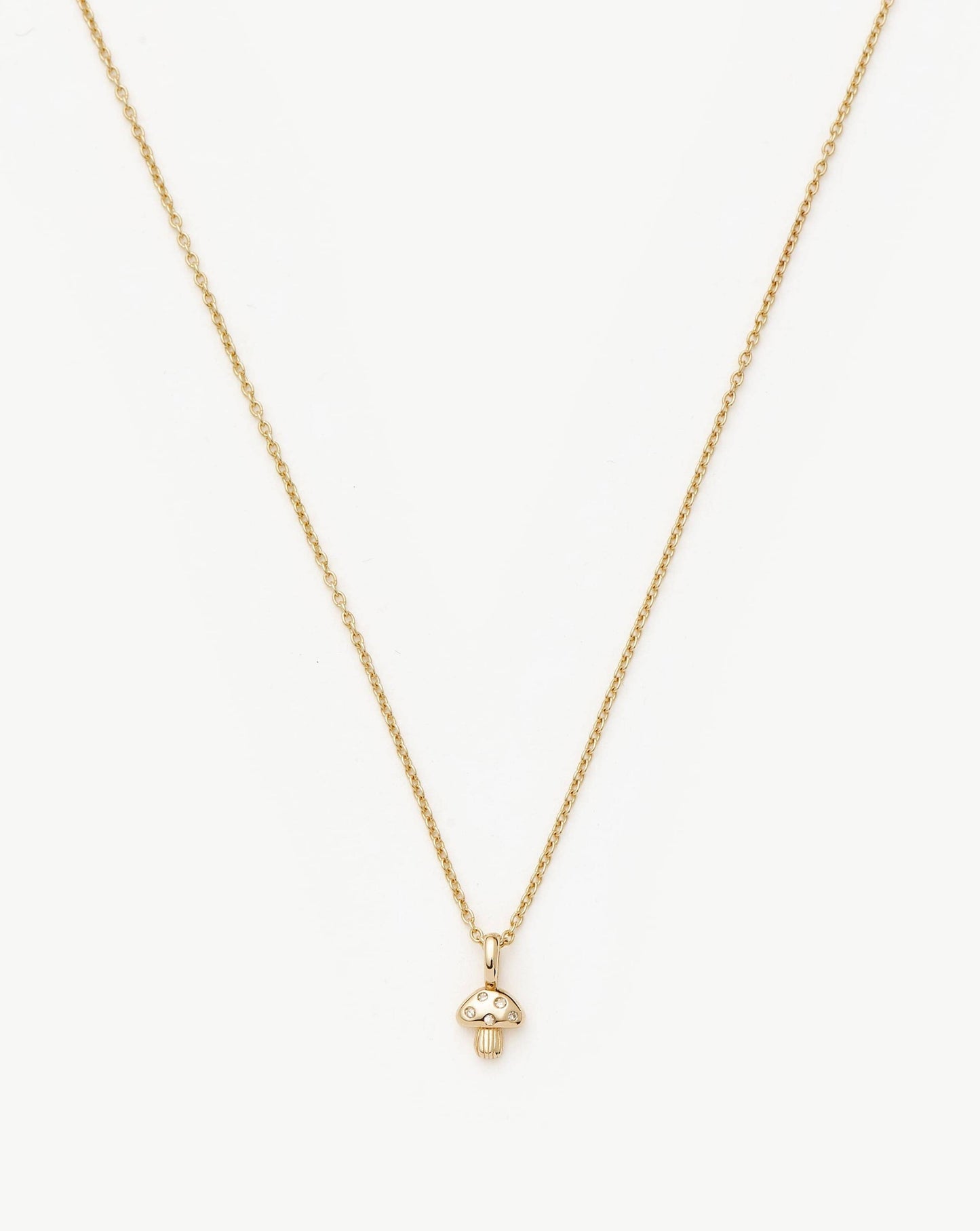 Solid Gold Diamond Mushroom Mini Pendant Necklace | 14k Solid Gold/Diamond