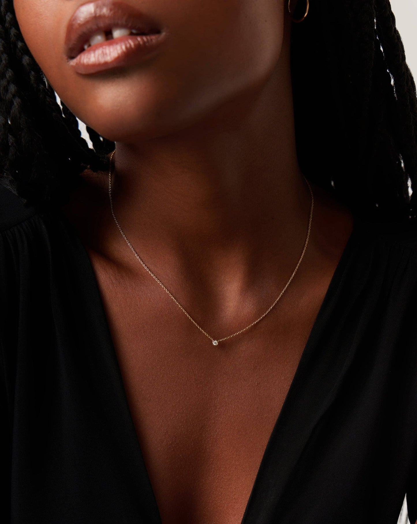 Solid Gold Diamond Solitaire Pendant Necklace | 14k Solid Gold/Diamond