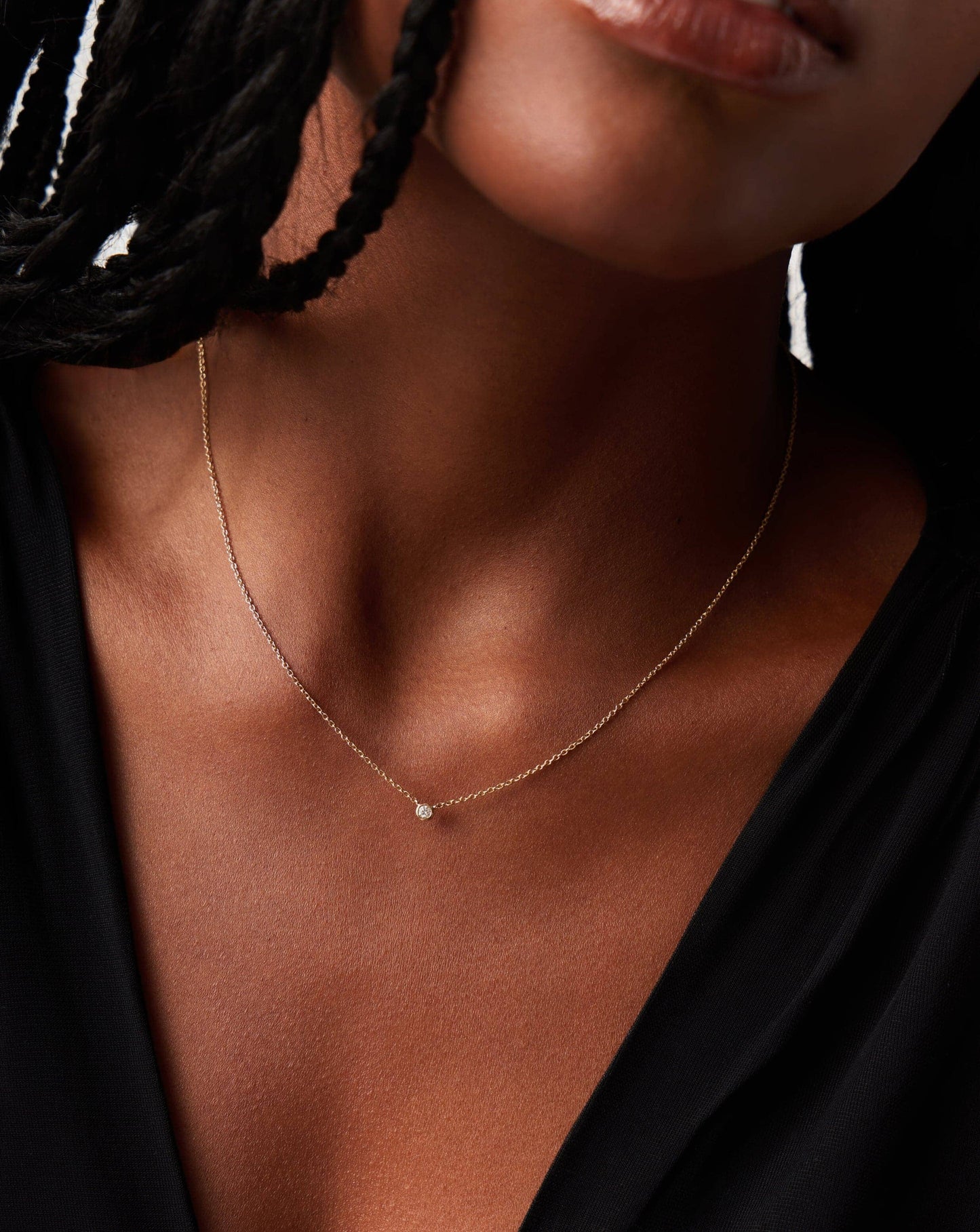 Solid Gold Diamond Solitaire Pendant Necklace | 14k Solid Gold/Diamond