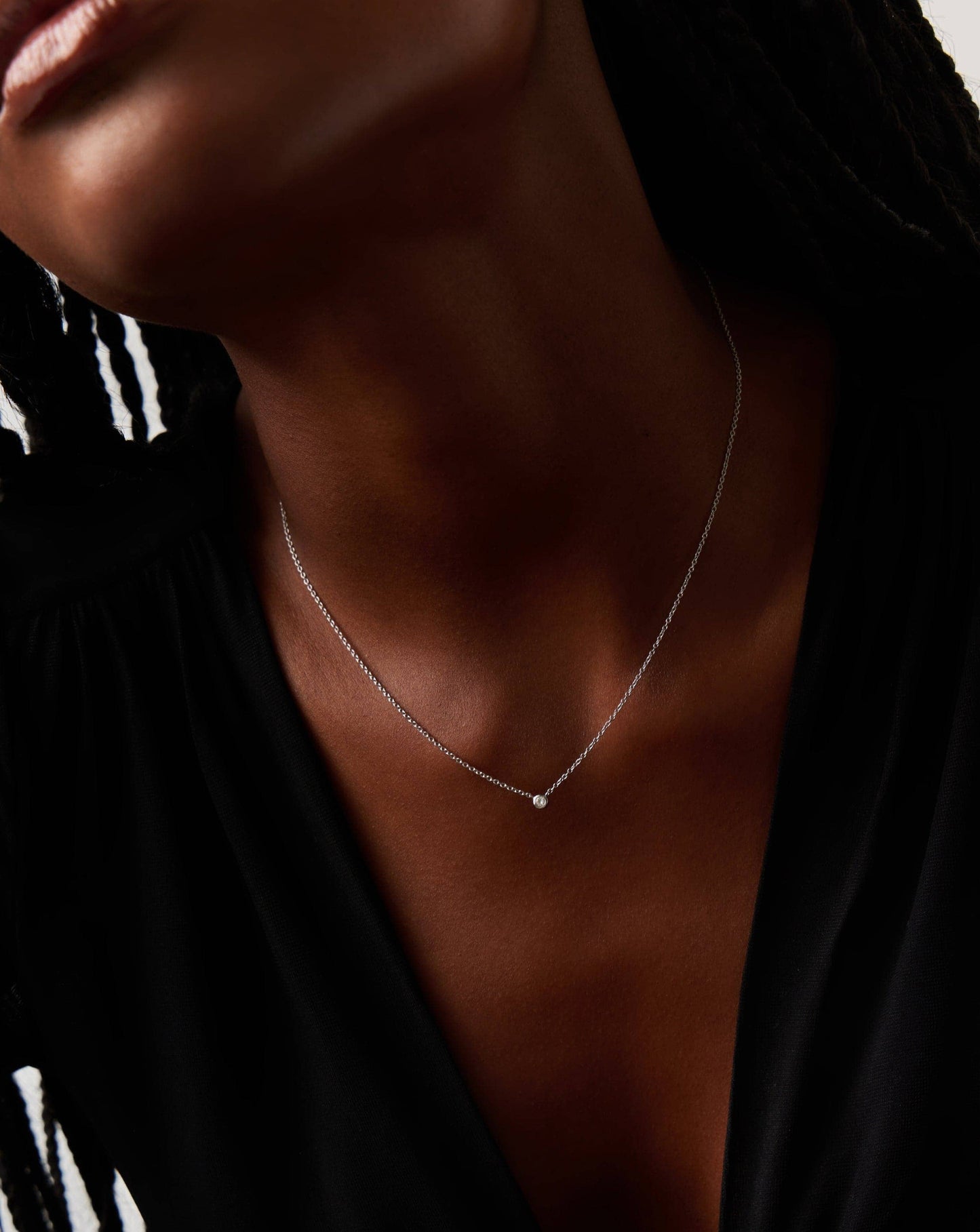 Solid Gold Diamond Solitaire Pendant Necklace | 14k Solid White Gold/Diamond