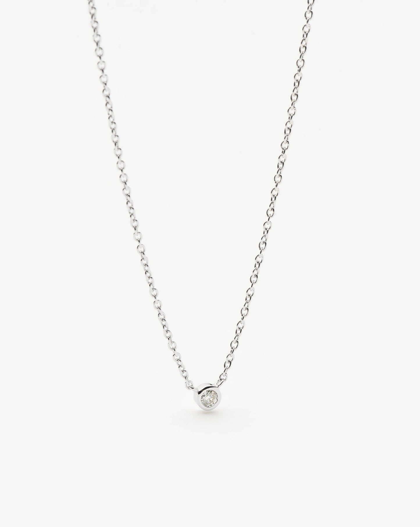 Solid Gold Diamond Solitaire Pendant Necklace | 14k Solid White Gold/Diamond