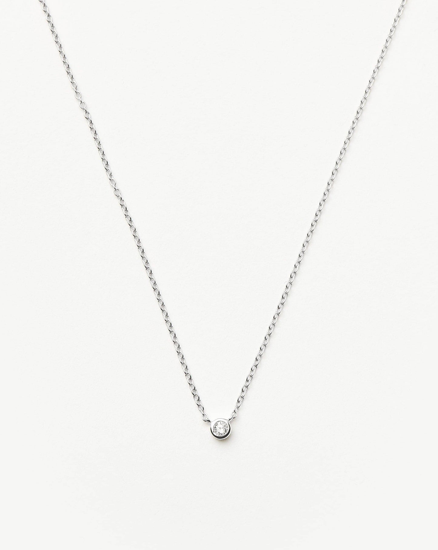 Solid Gold Diamond Solitaire Pendant Necklace | 14k Solid White Gold/Diamond