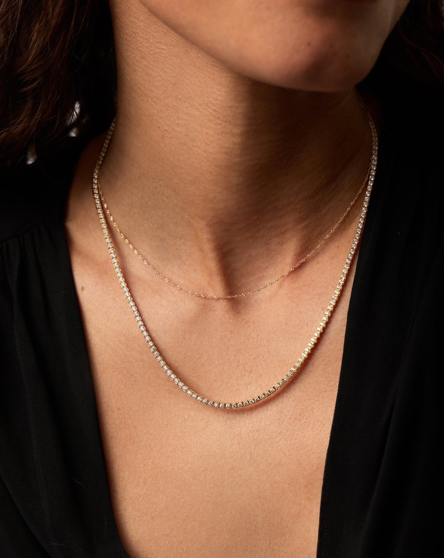 Solid Gold Diamond Tennis Necklace | 14k Solid Gold Diamond
