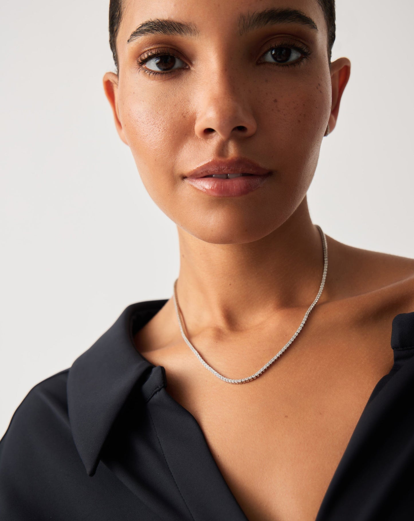 Solid Gold Diamond Tennis Necklace | 14k Solid White Gold Diamond