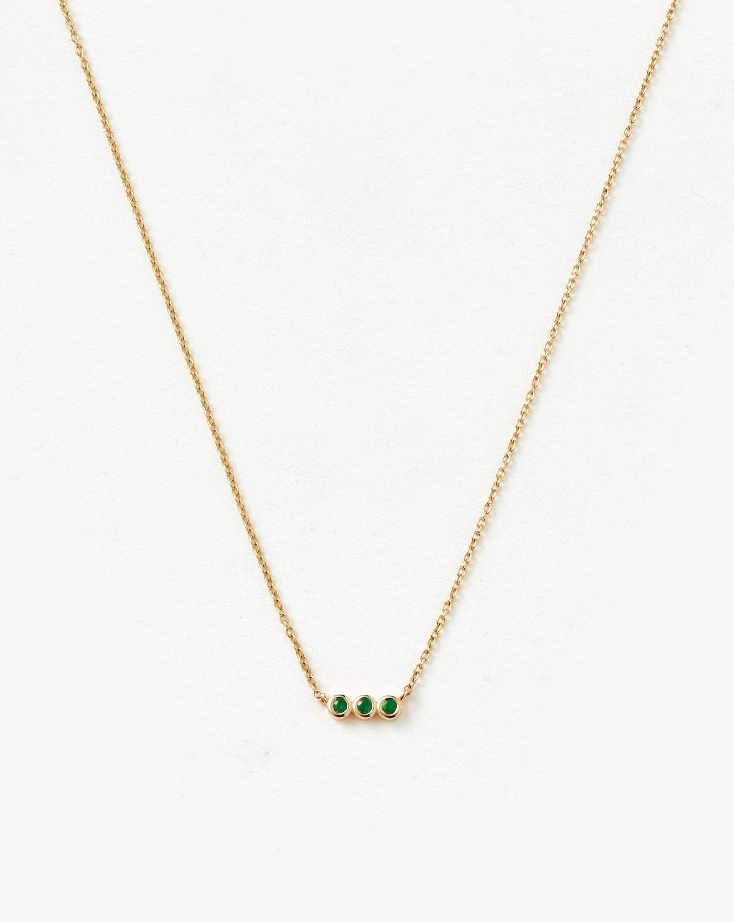 Solid Gold Emerald Solitaire Trio Necklace