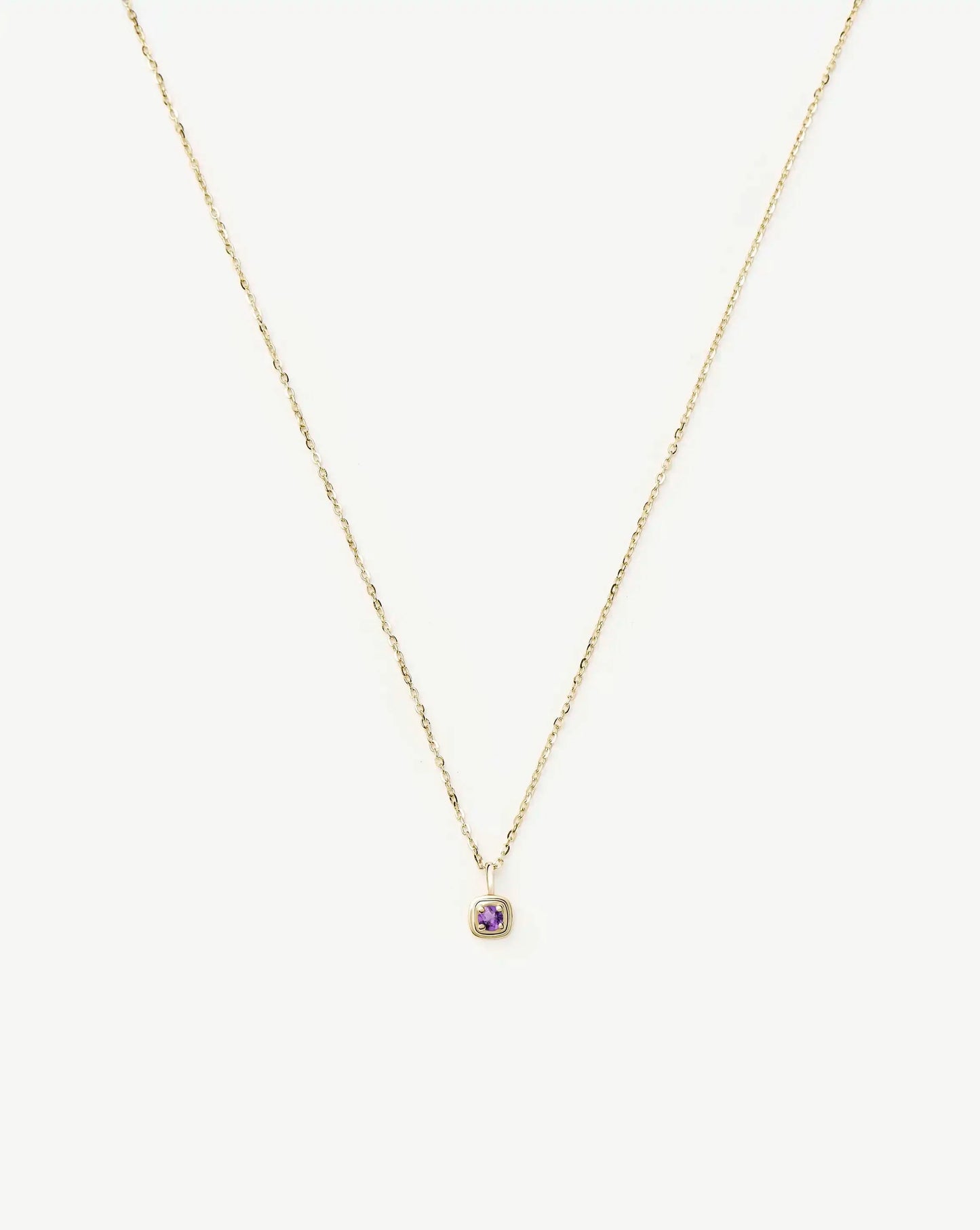 Solid Gold February Birthstone Pendant Necklace | 14k Solid Gold/Amethyst
