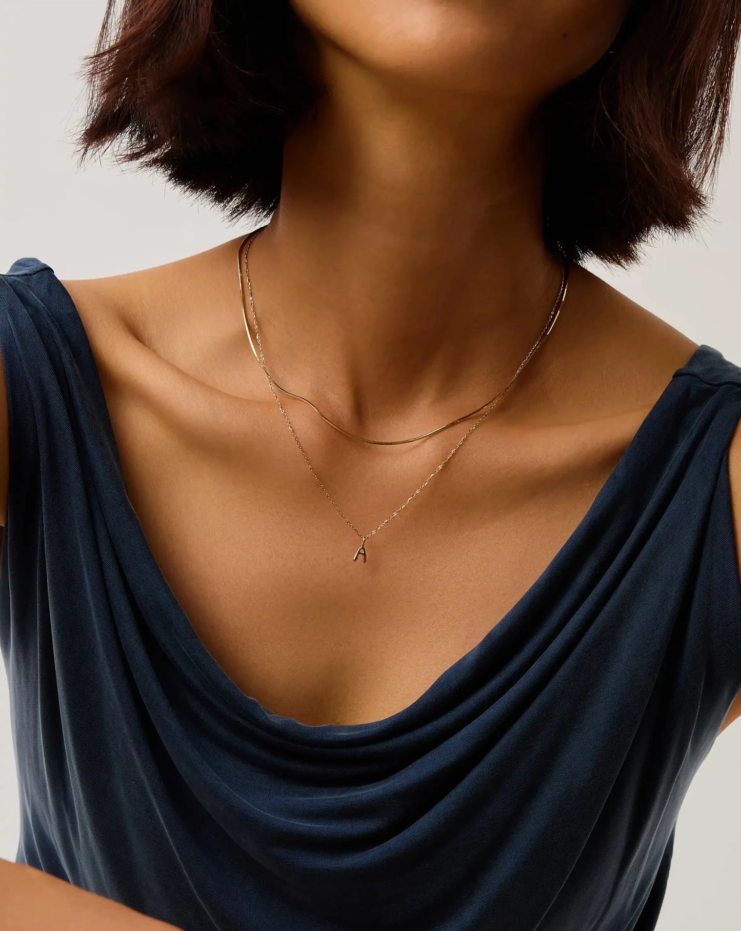 Solid Gold Initial Mini Pendant Necklace - A | 14k Solid Gold