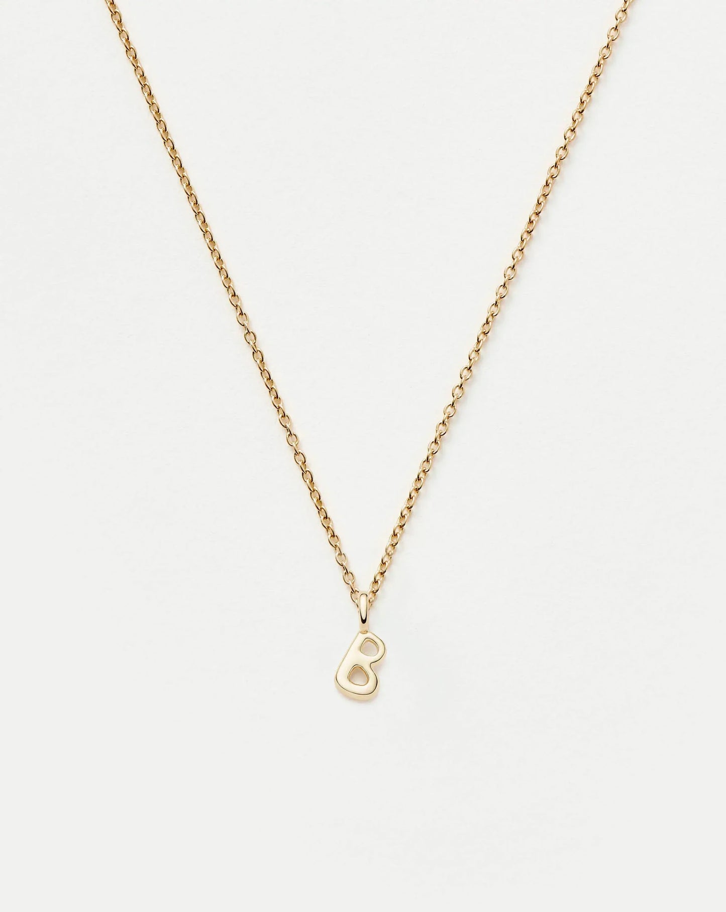 Solid Gold Initial Mini Pendant Necklace - B | 14k Solid Gold