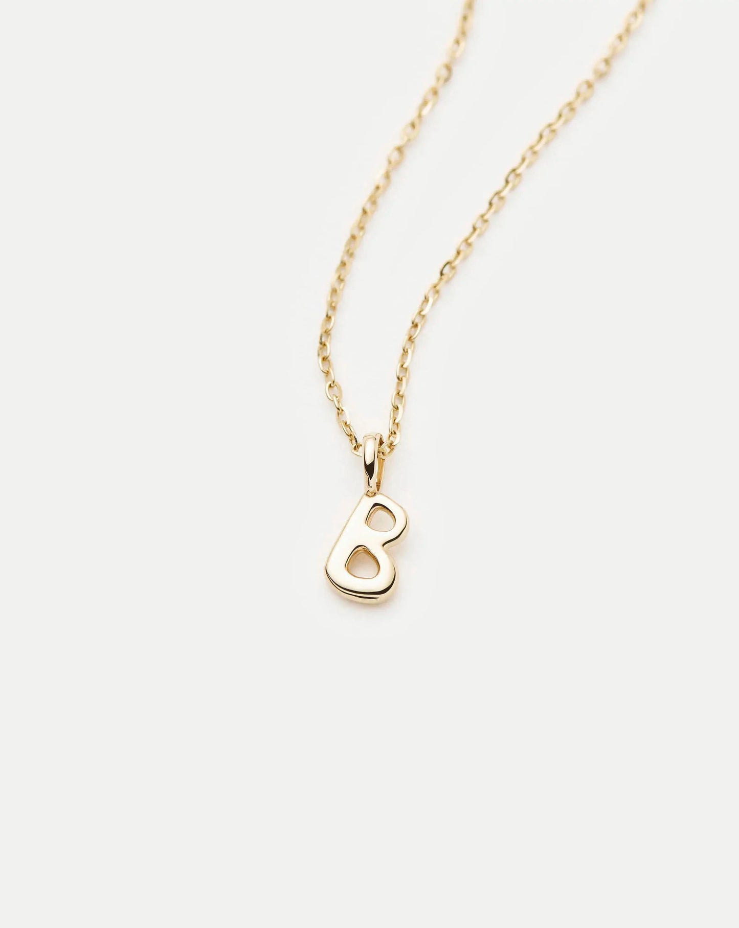 Solid Gold Initial Mini Pendant Necklace - B | 14k Solid Gold