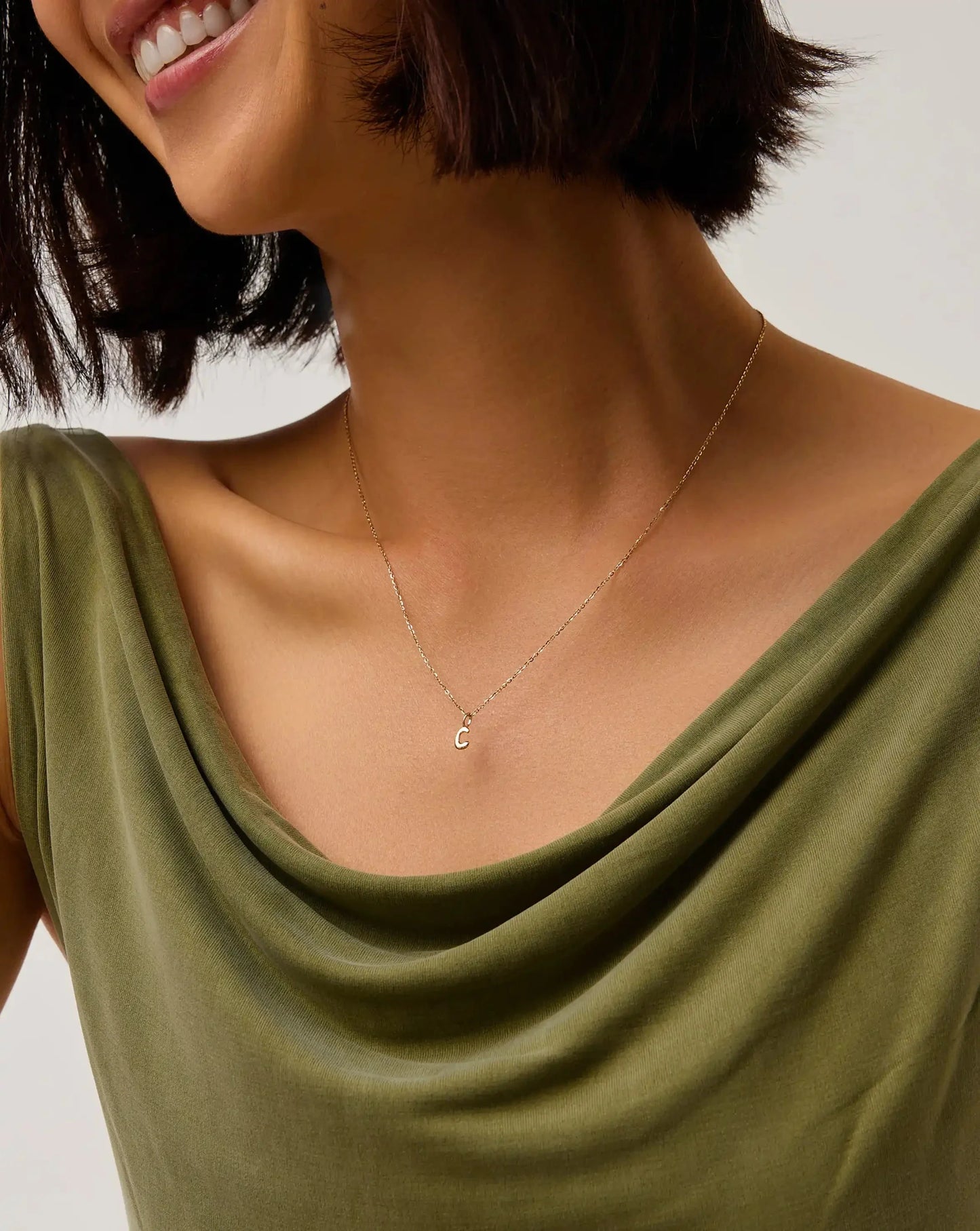 Solid Gold Initial Mini Pendant Necklace - C | 14k Solid Gold