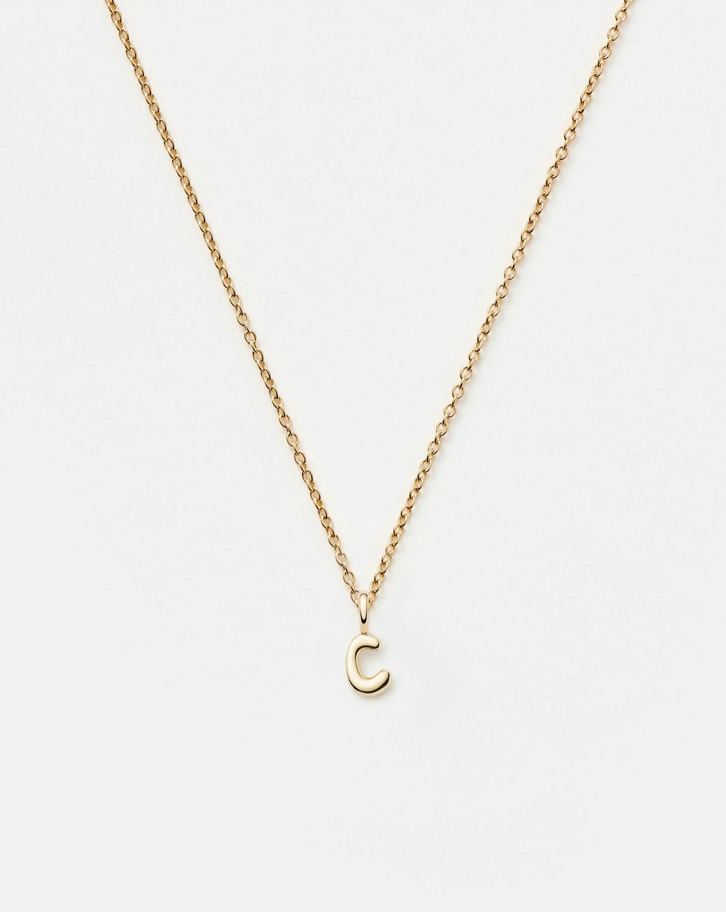 Solid Gold Initial Mini Pendant Necklace - C | 14k Solid Gold