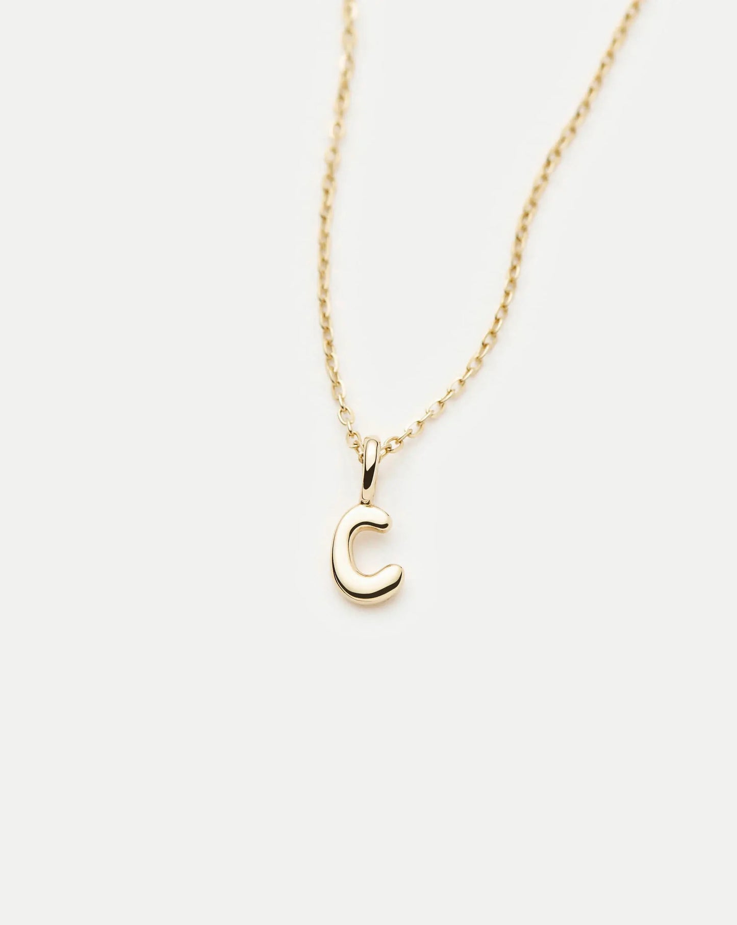 Solid Gold Initial Mini Pendant Necklace - C | 14k Solid Gold