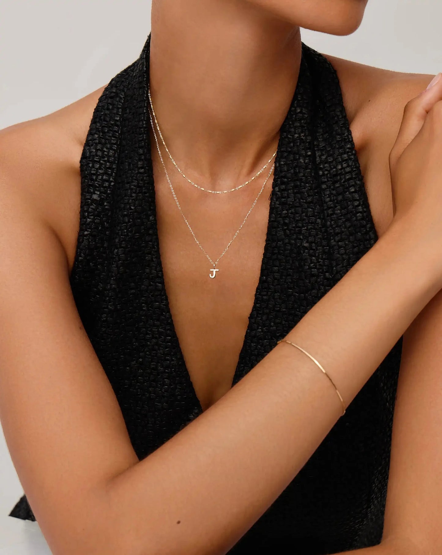 Solid Gold Initial Mini Pendant Necklace - J | 14k Solid Gold
