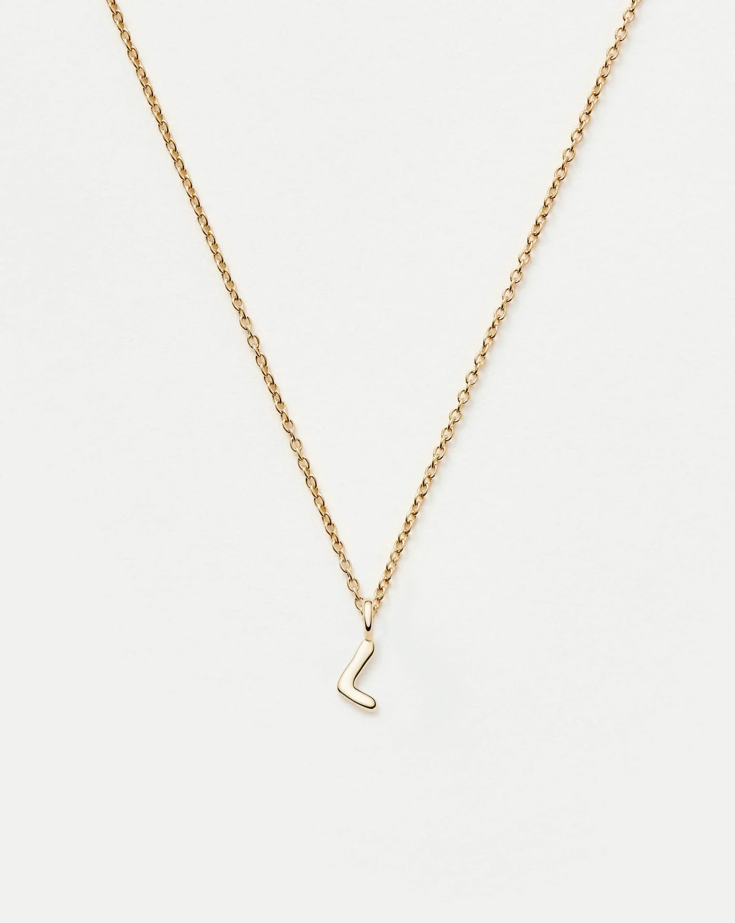 Solid Gold Initial Mini Pendant Necklace - L | 14k Solid Gold