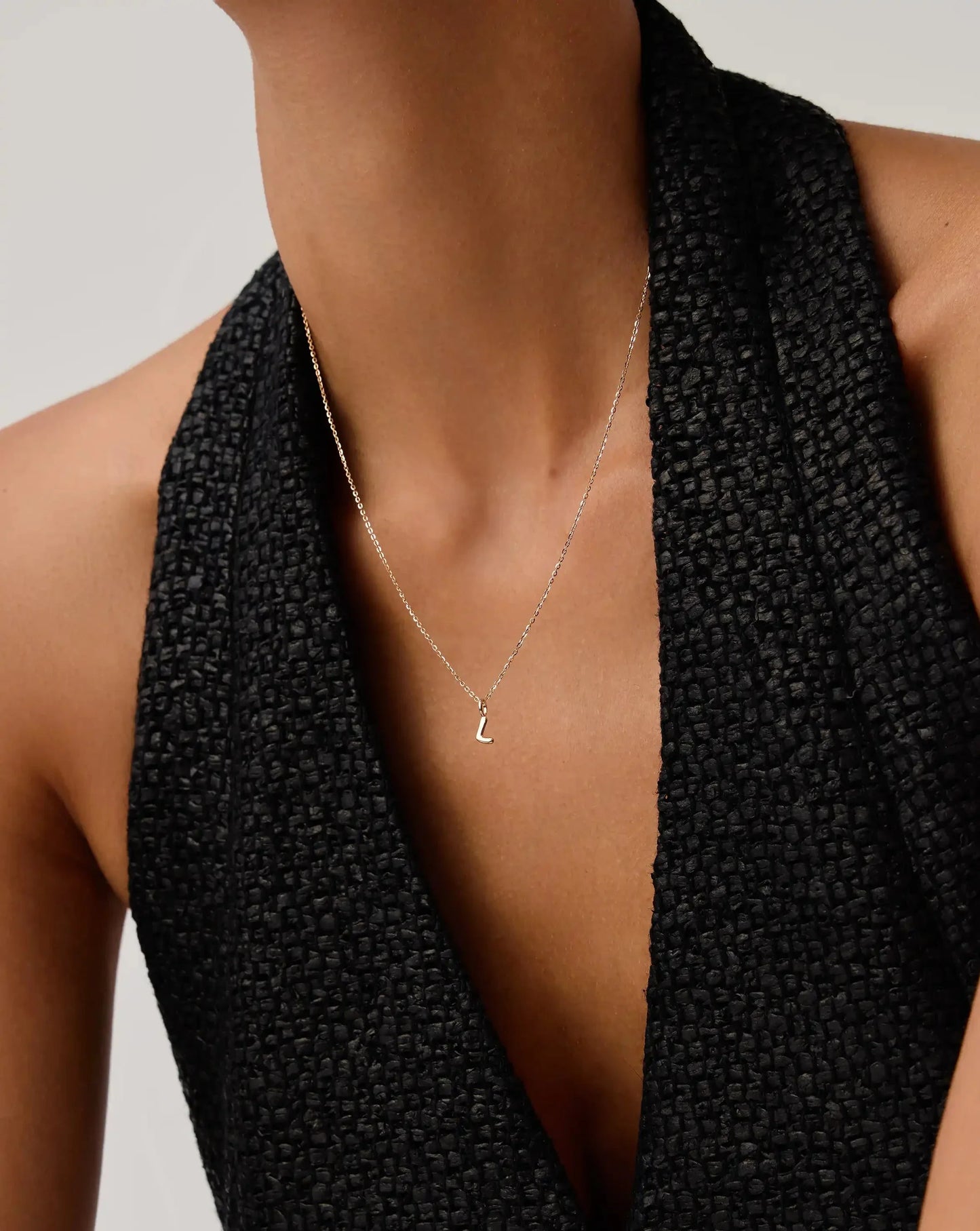 Solid Gold Initial Mini Pendant Necklace - L | 14k Solid Gold