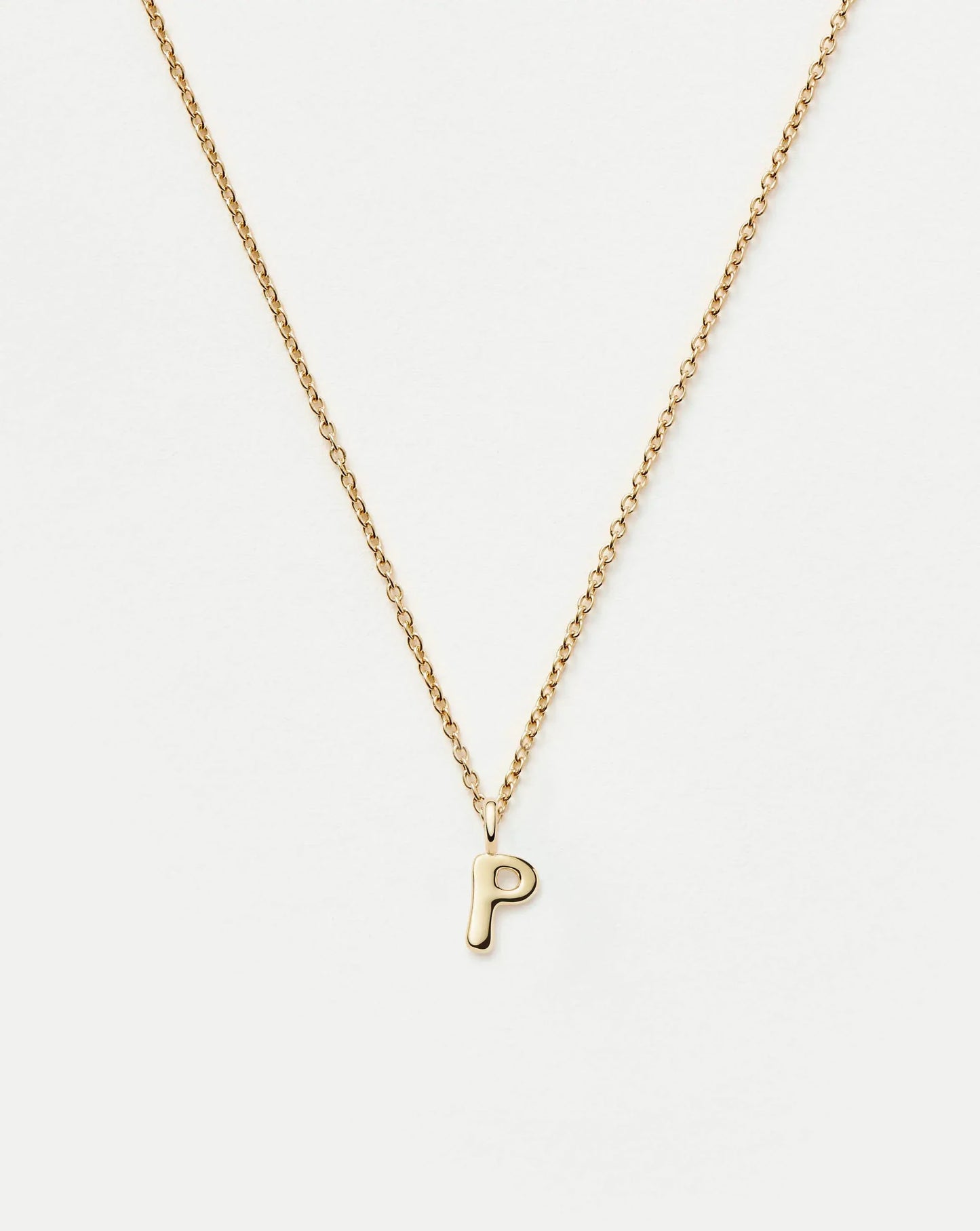 Solid Gold Initial Mini Pendant Necklace - P | 14k Solid Gold