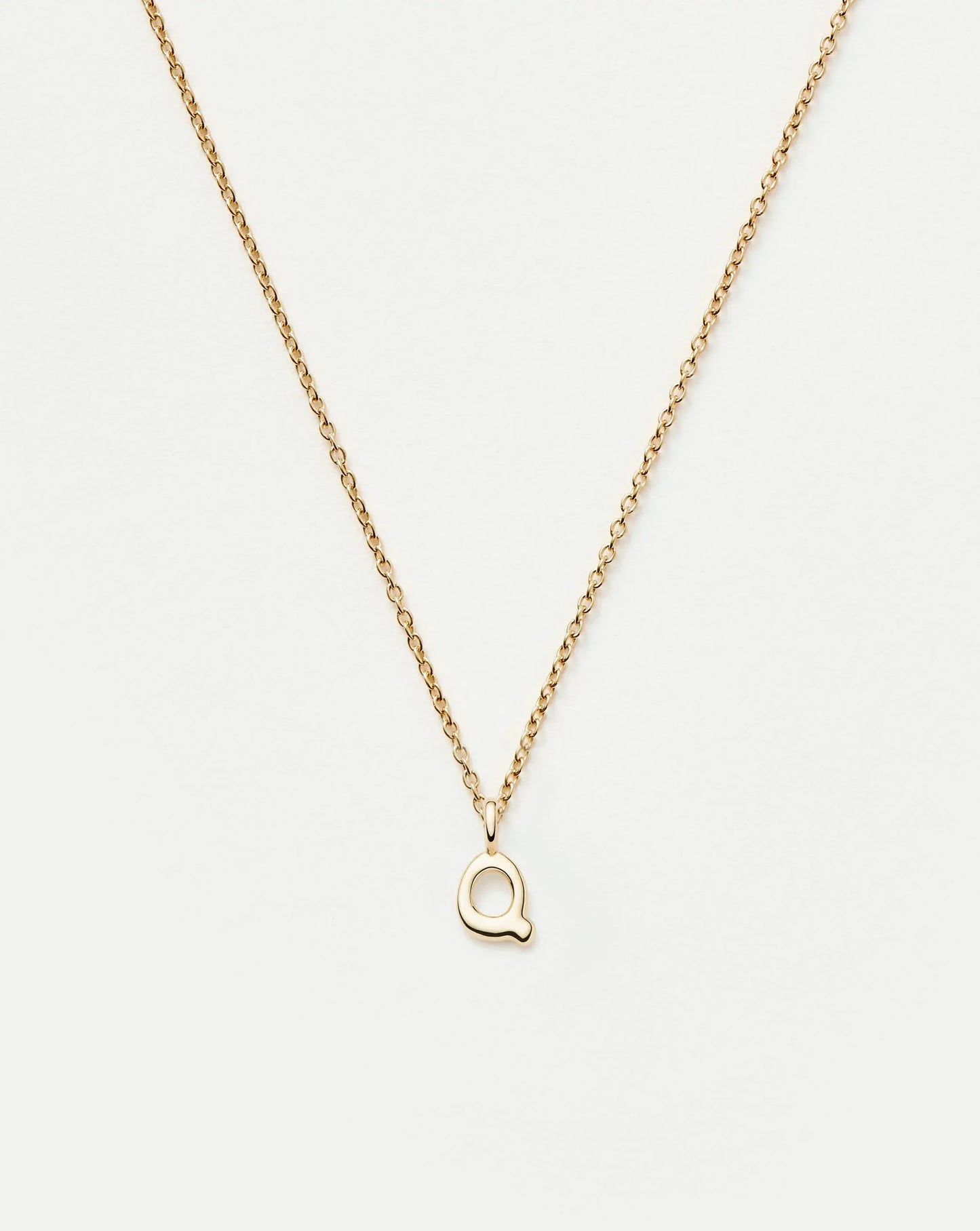 Solid Gold Initial Mini Pendant Necklace - Q | 14k Solid Gold