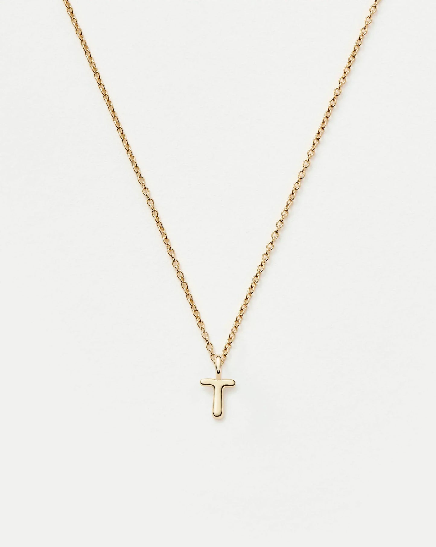 Solid Gold Initial Mini Pendant Necklace - T | 14k Solid Gold