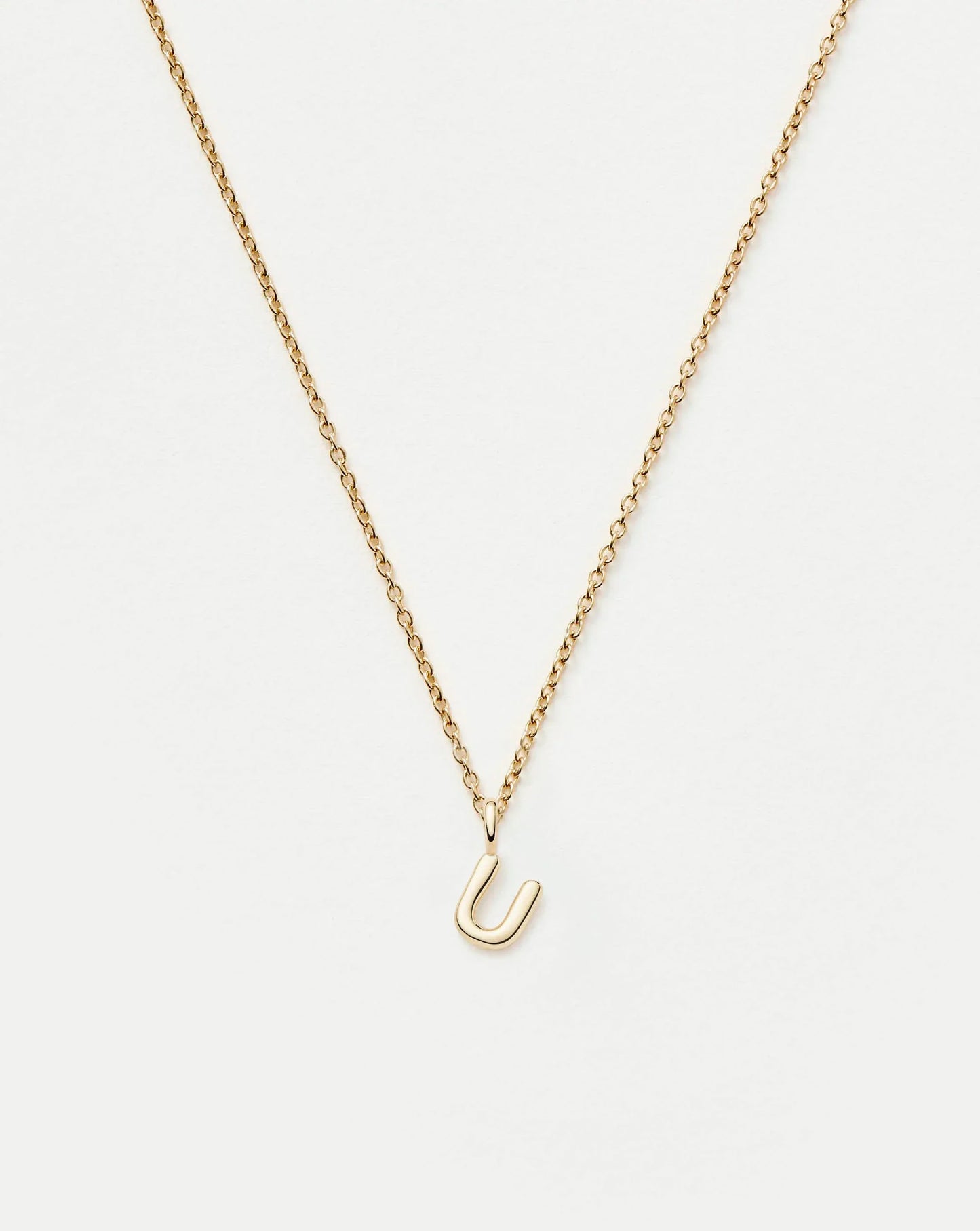 Solid Gold Initial Mini Pendant Necklace - U | 14k Solid Gold