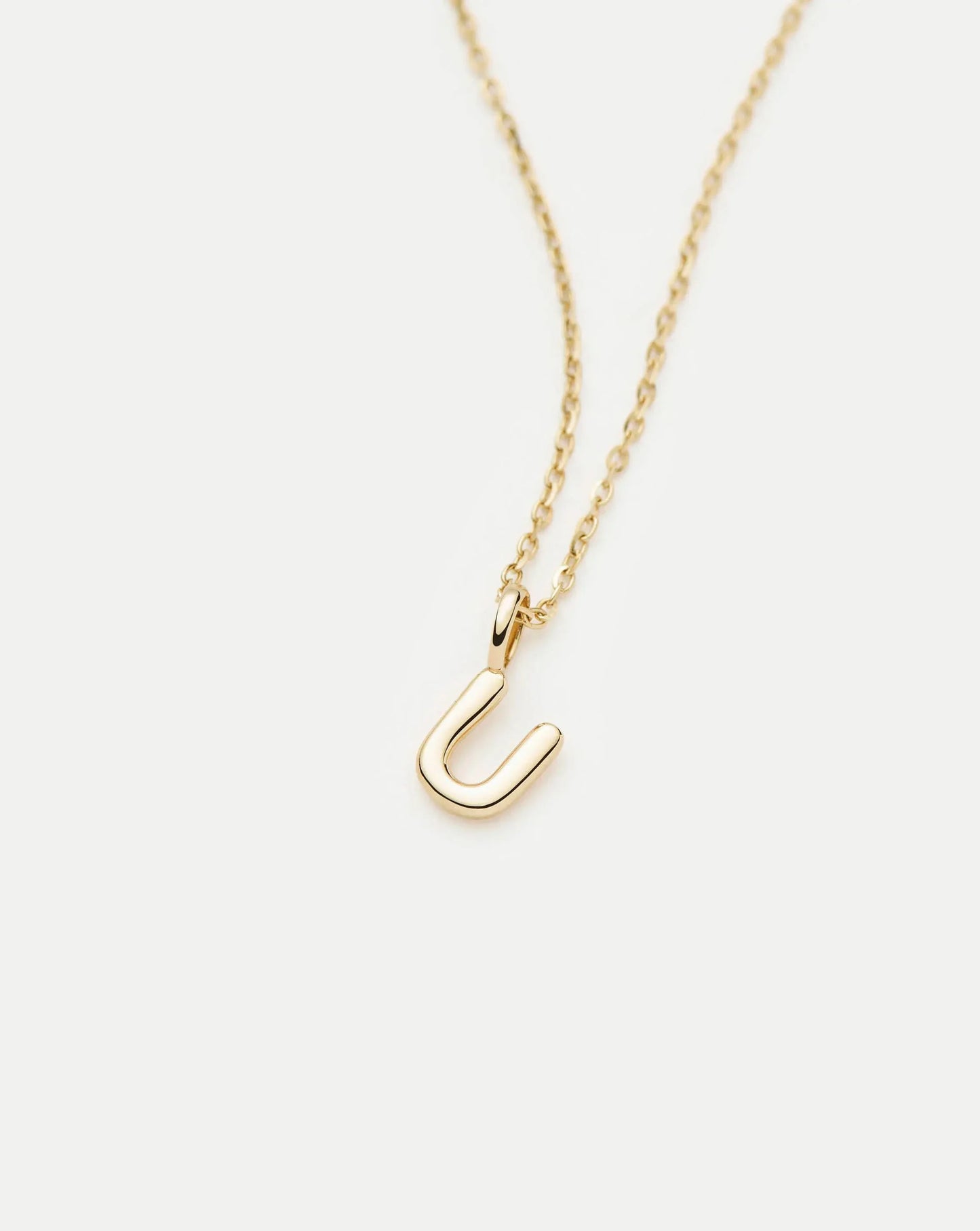 Solid Gold Initial Mini Pendant Necklace - U | 14k Solid Gold