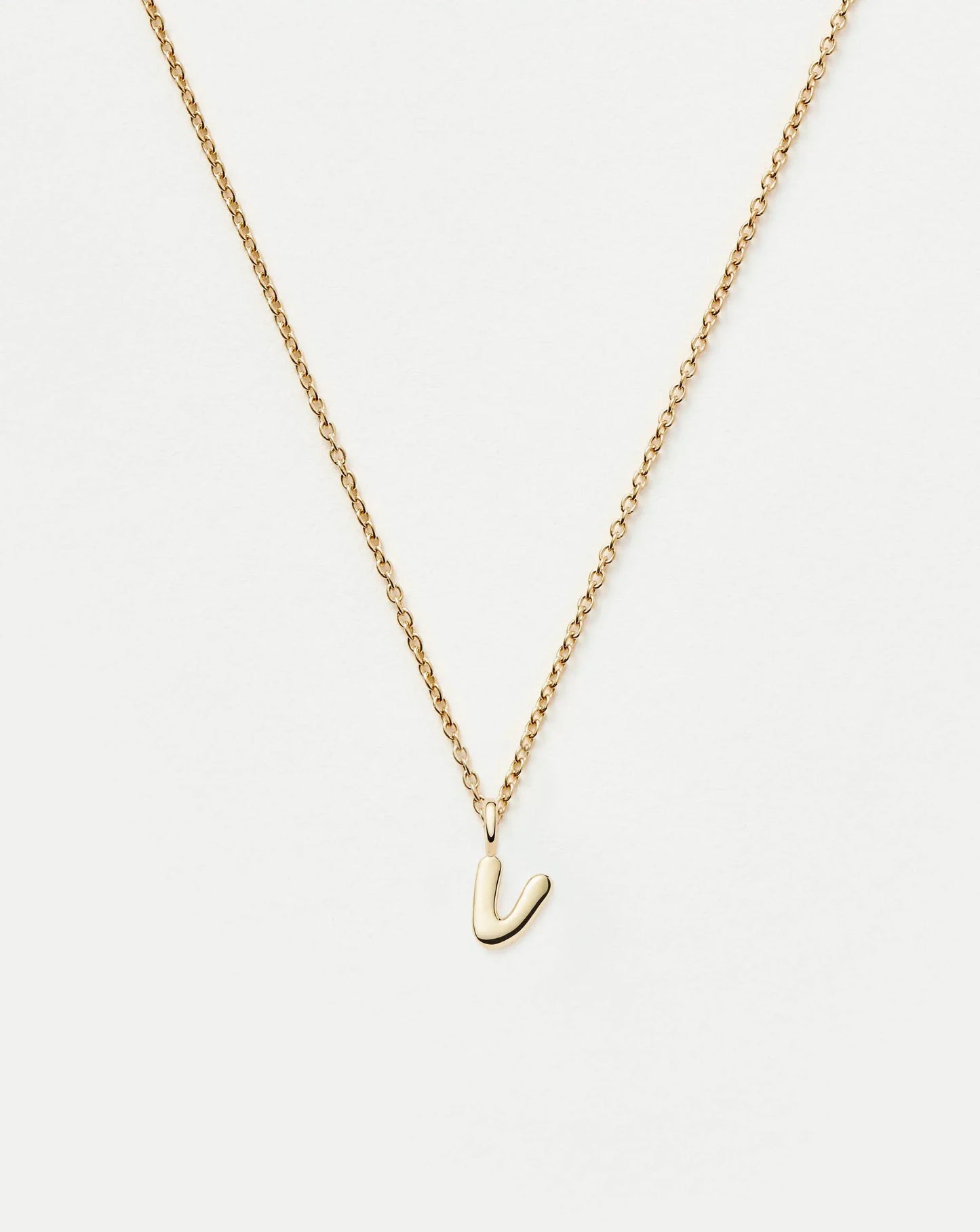 Solid Gold Initial Mini Pendant Necklace - V | 14k Solid Gold