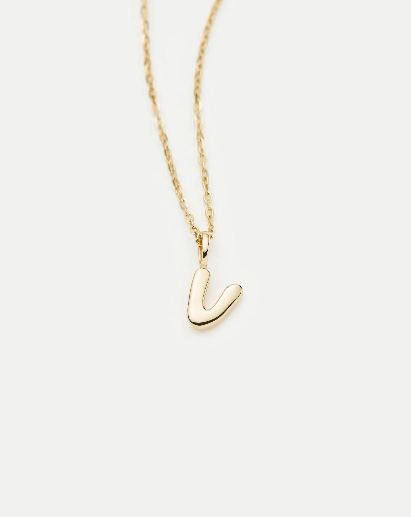 Solid Gold Initial Mini Pendant Necklace - V | 14k Solid Gold