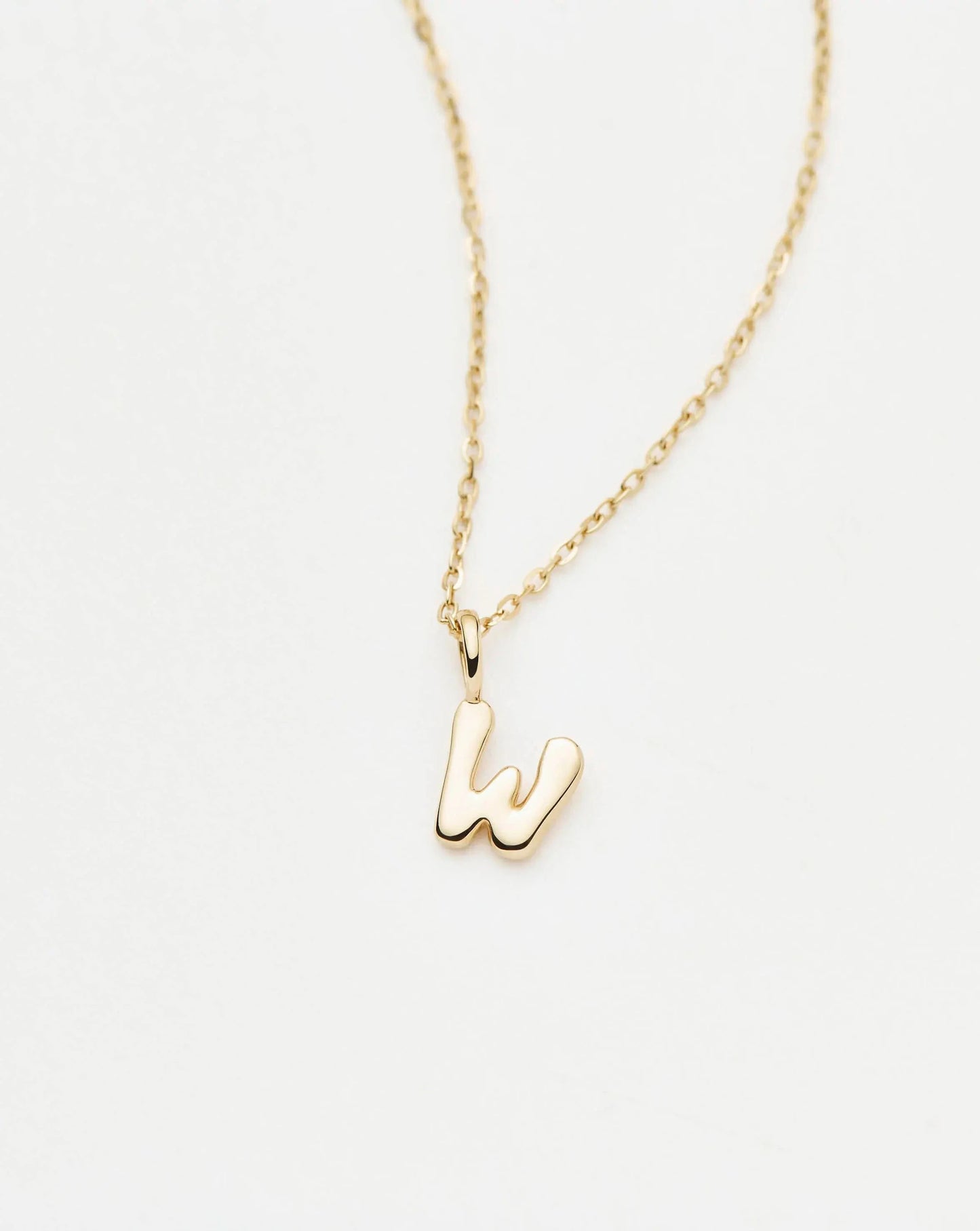 Solid Gold Initial Mini Pendant Necklace - W | 14k Solid Gold