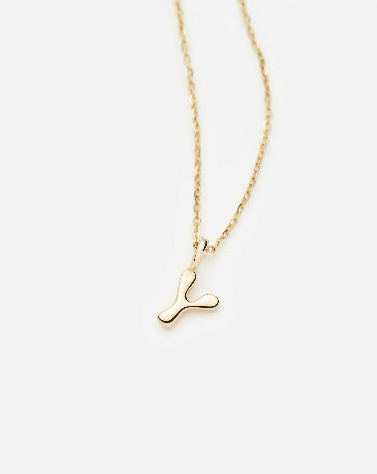 Solid Gold Initial Mini Pendant Necklace - Y | 14k Solid Gold
