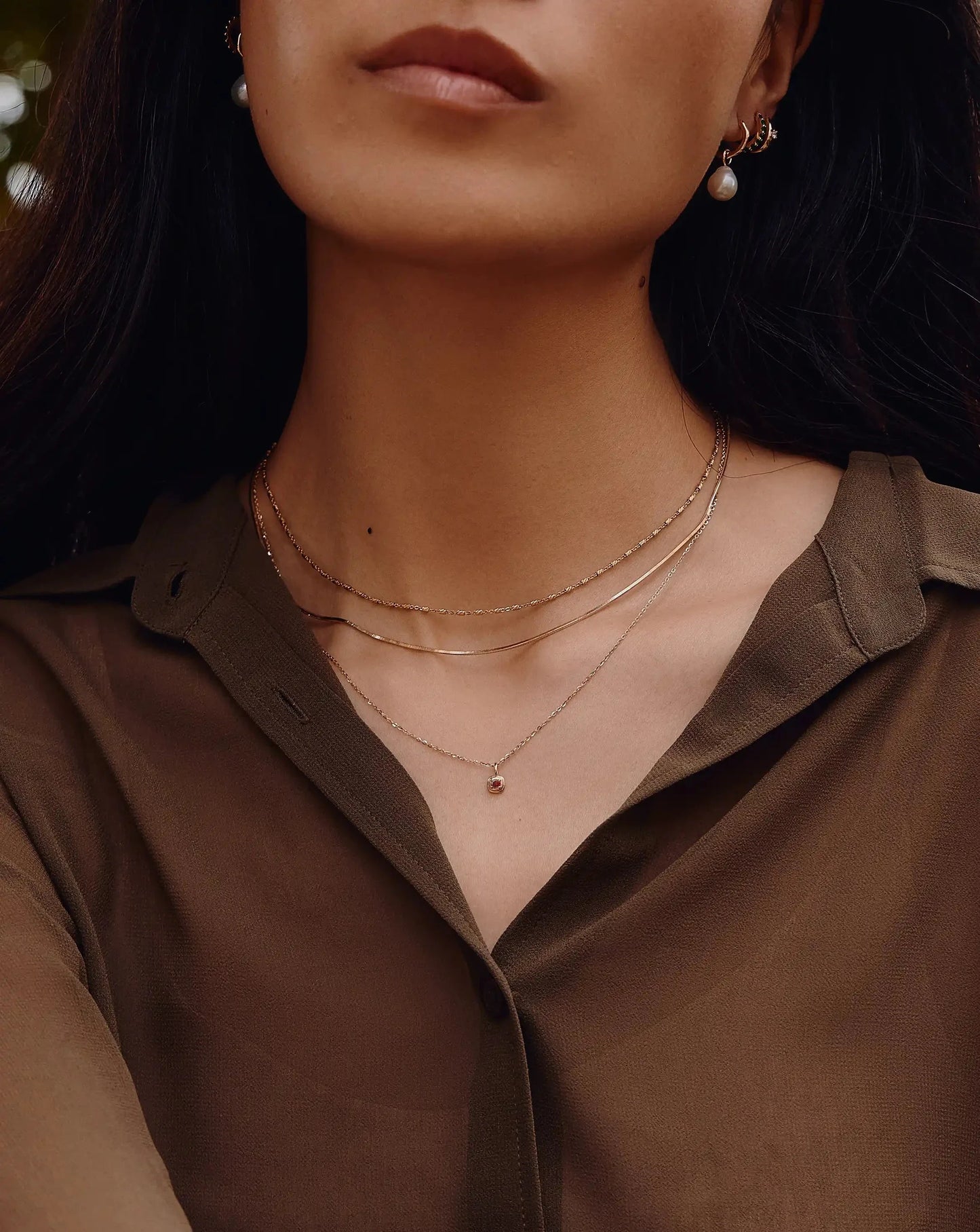 Solid Gold January Birthstone Pendant Necklace | 14k Solid Gold/Garnet