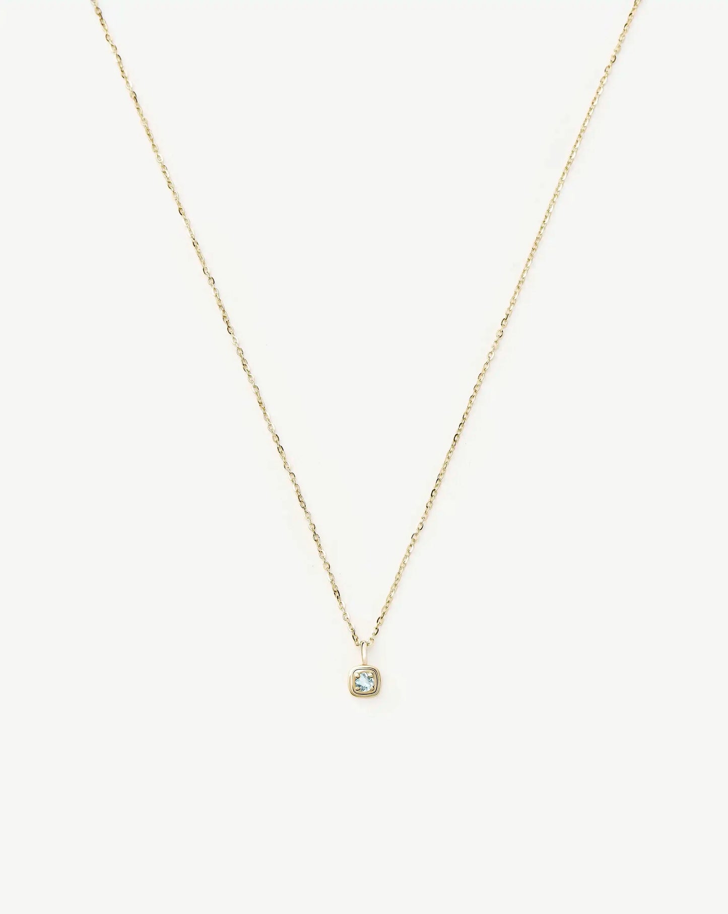 Solid Gold March Birthstone Pendant Necklace | 14k Solid Gold/Aquamarine