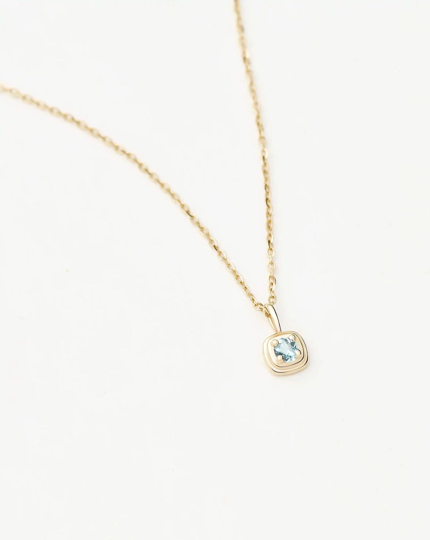 Solid Gold March Birthstone Pendant Necklace | 14k Solid Gold/Aquamarine