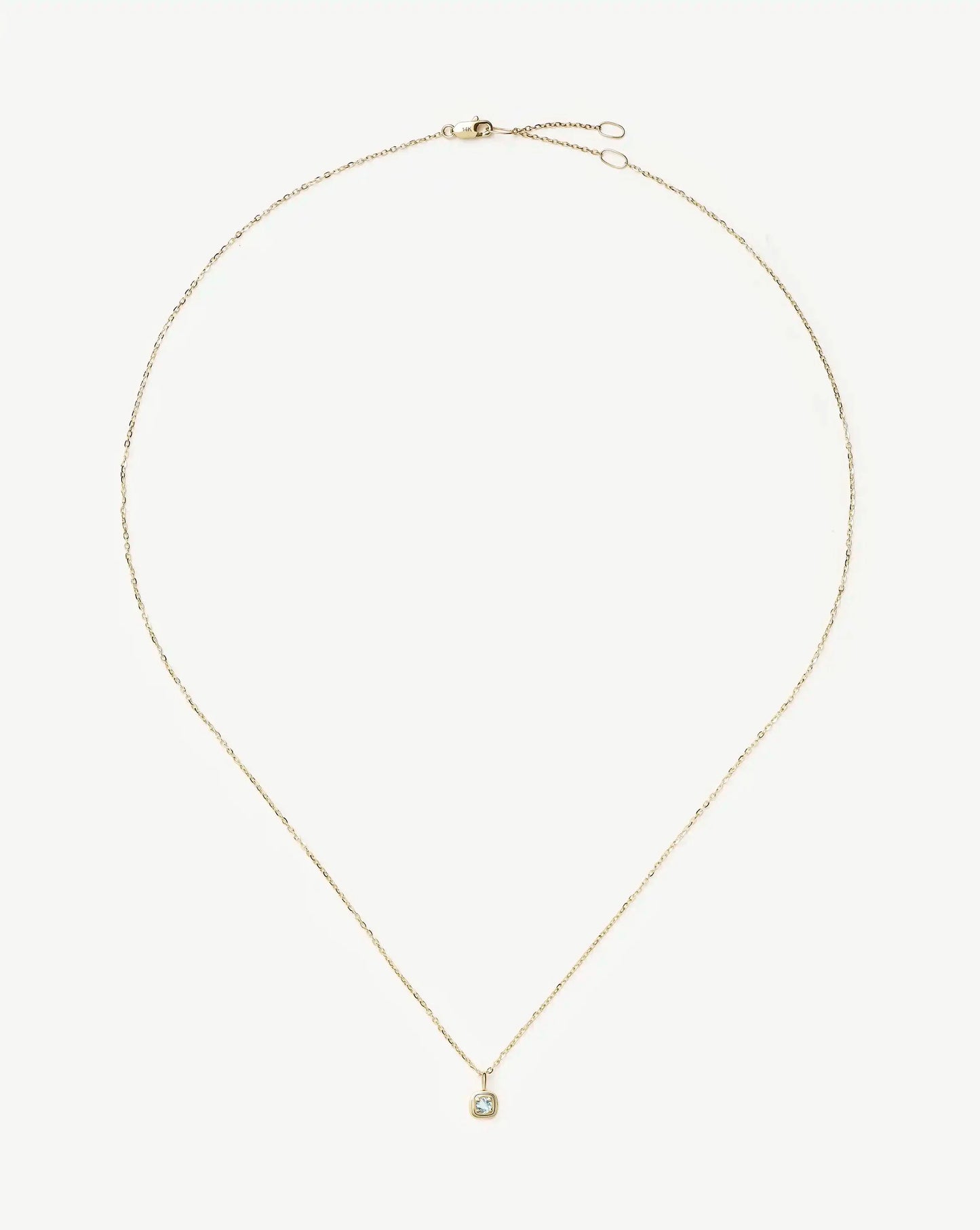 Solid Gold March Birthstone Pendant Necklace | 14k Solid Gold/Aquamarine