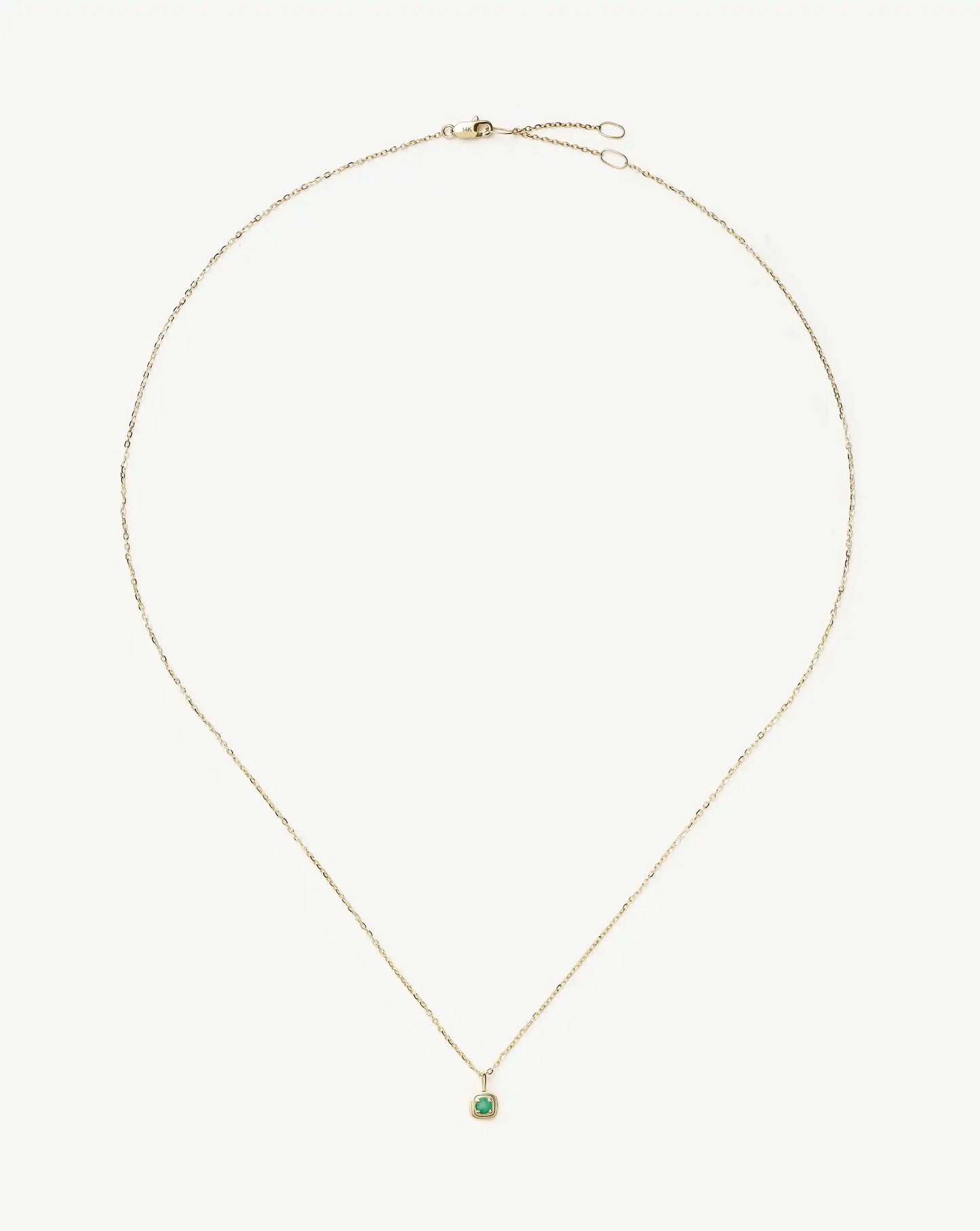 Solid Gold May Birthstone Pendant Necklace | 14k Solid Gold/Emerald