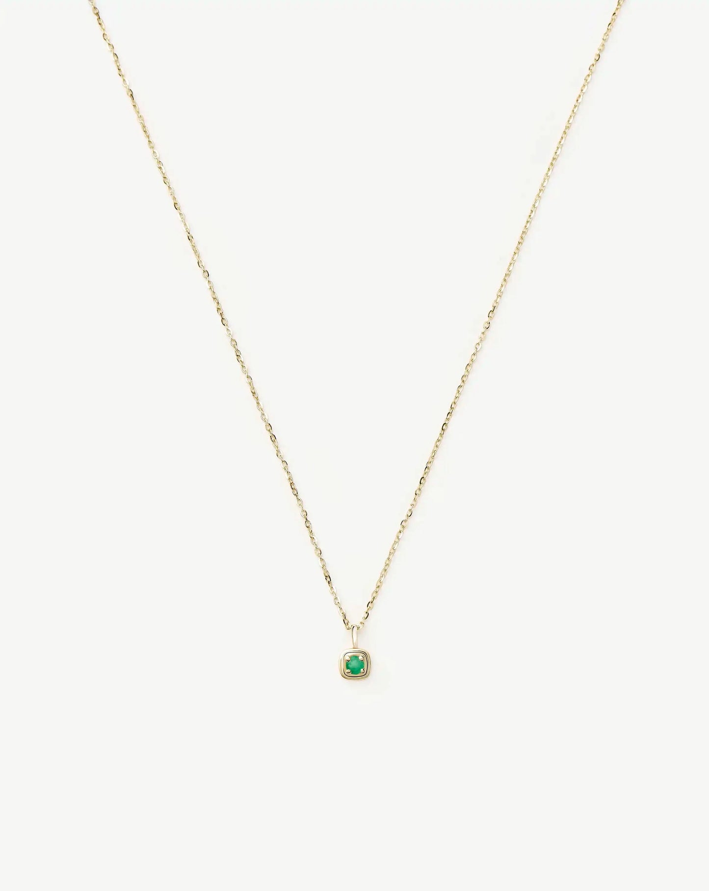 Solid Gold May Birthstone Pendant Necklace | 14k Solid Gold/Emerald