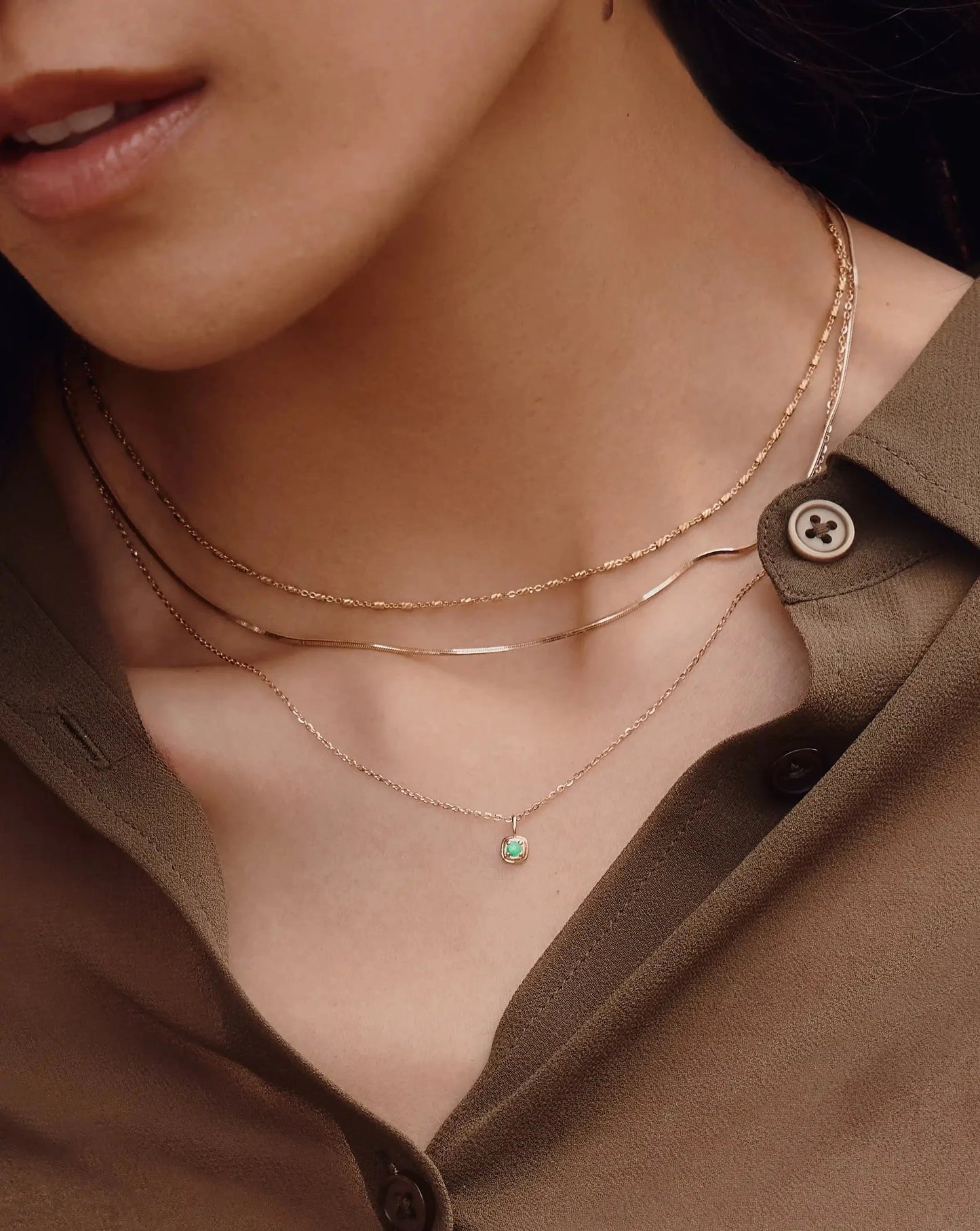 Solid Gold May Birthstone Pendant Necklace | 14k Solid Gold/Emerald