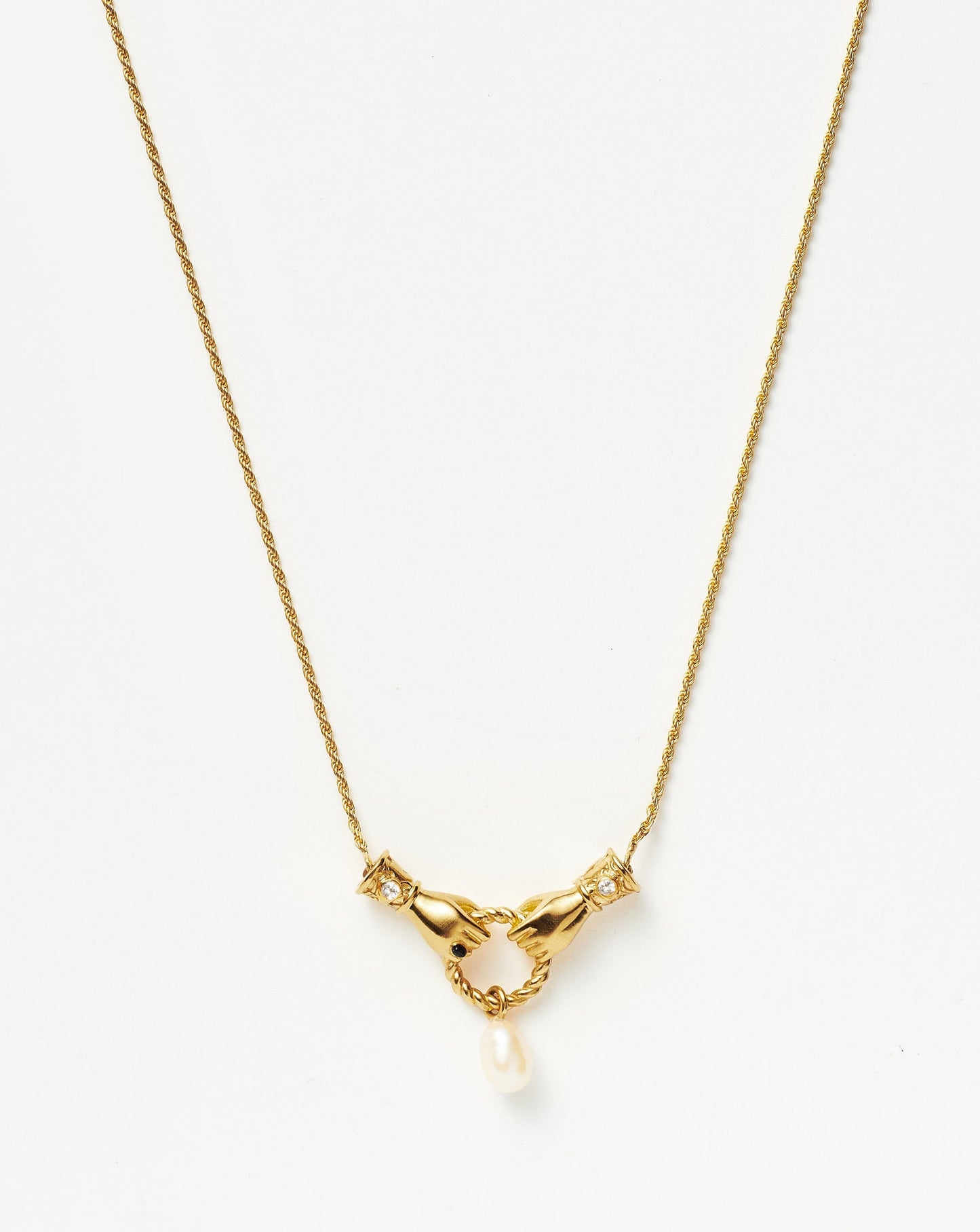 Harris Reed In Good Hands Drop Pendant Necklace | 18k Gold Plated/Pearl & Black Onyx