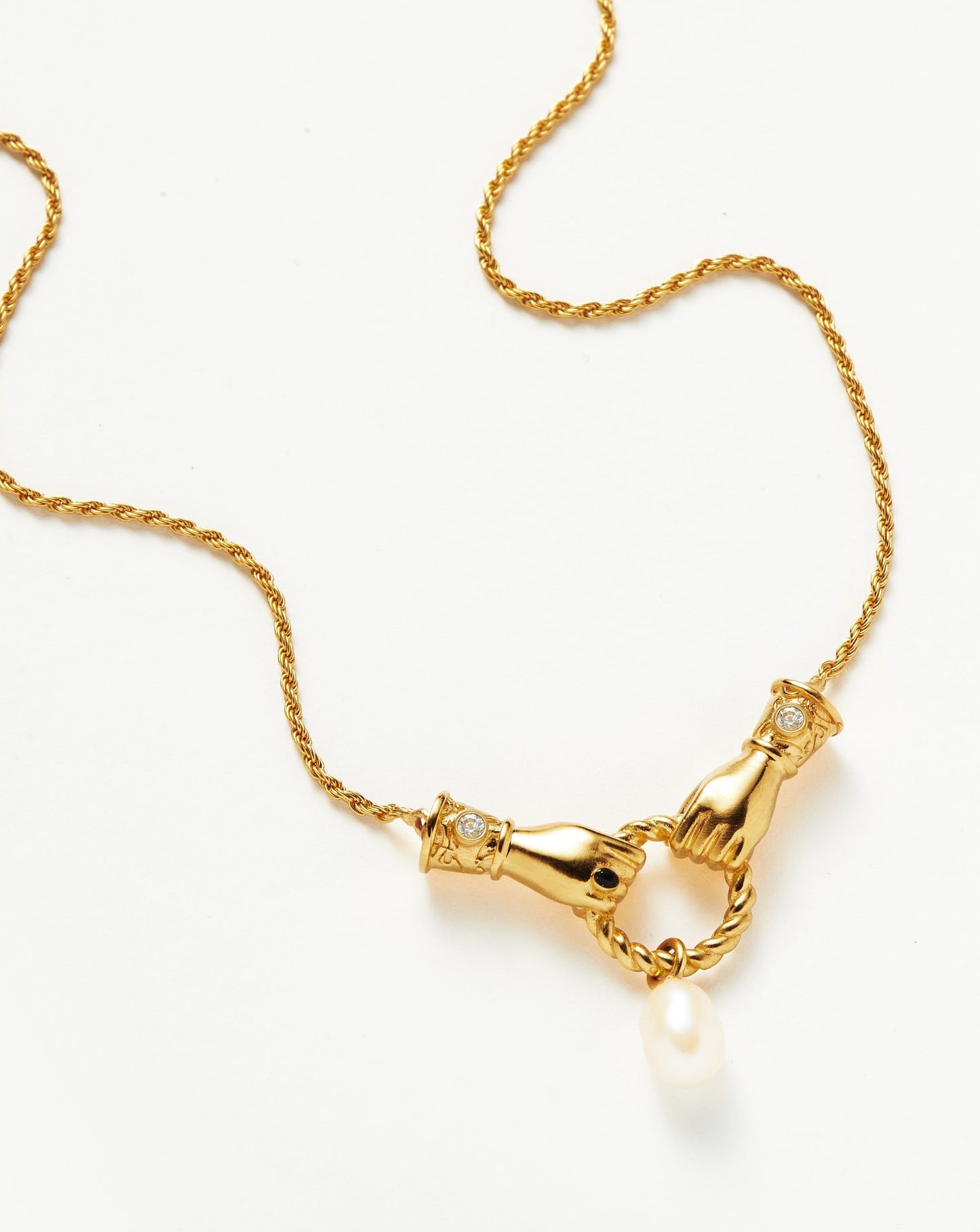 Harris Reed In Good Hands Drop Pendant Necklace | 18k Gold Plated/Pearl & Black Onyx