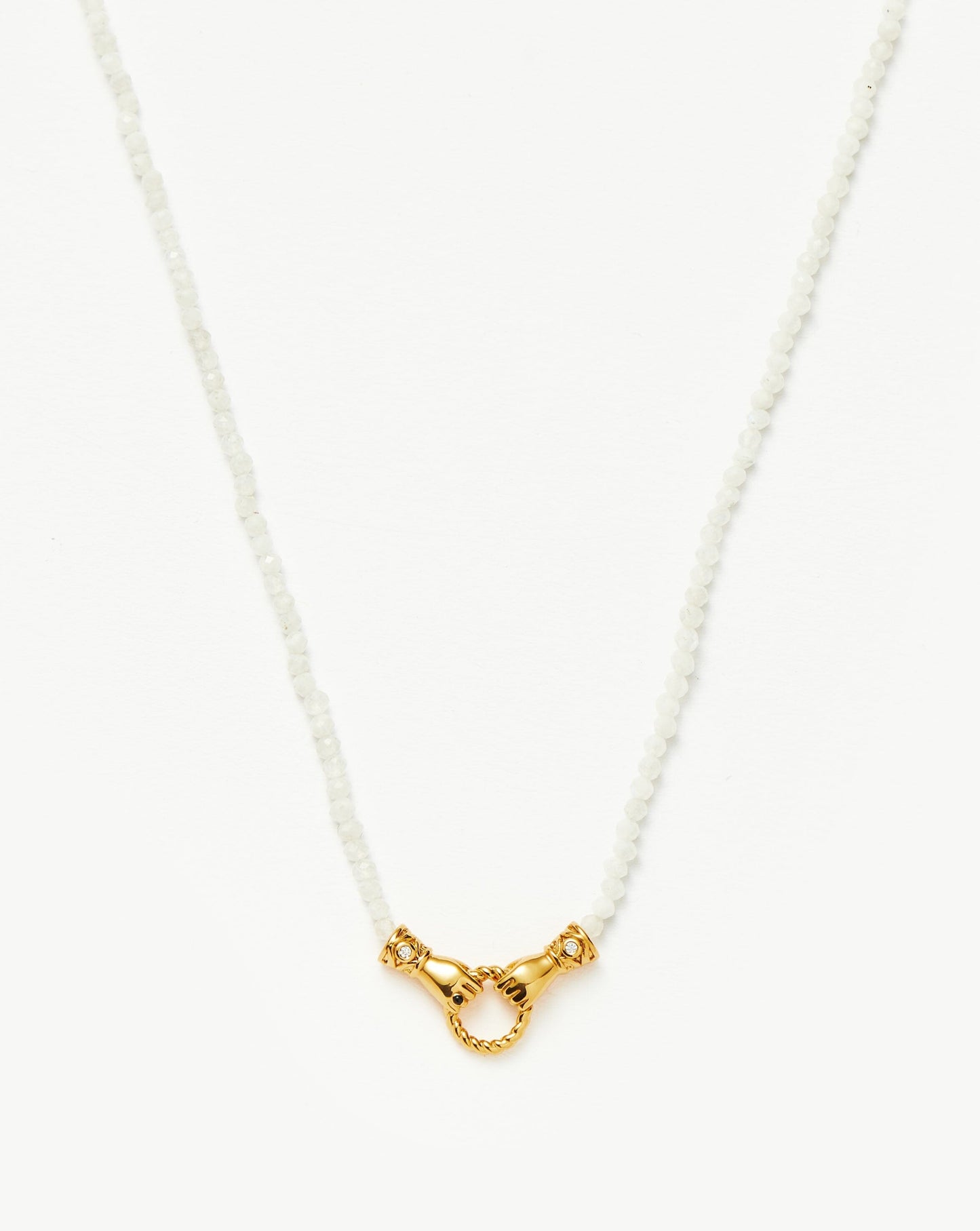 Harris Reed In Good Hands Mini Beaded Gemstone Necklace | 18k Gold Plated/Rainbow Moonstone