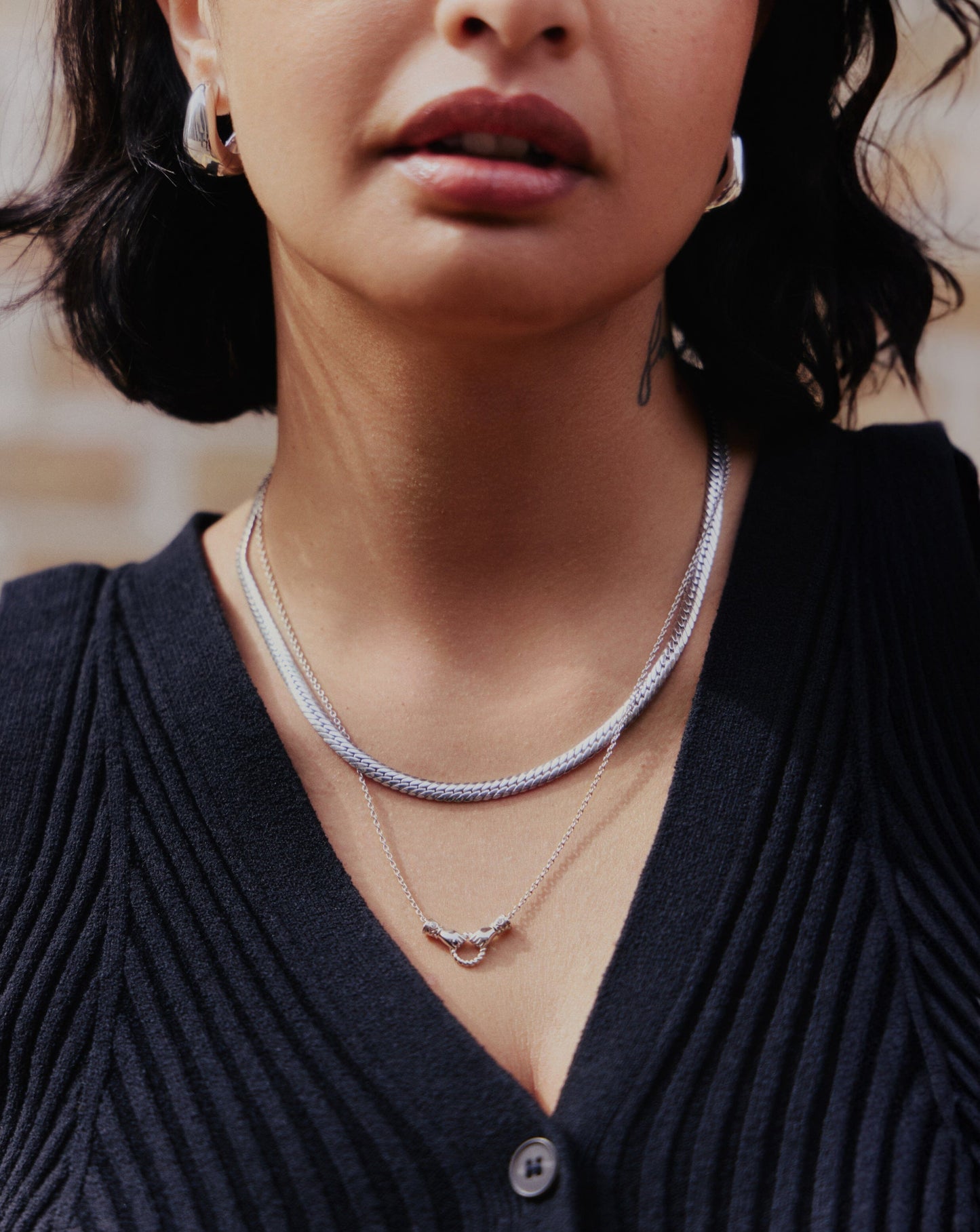 Harris Reed In Good Hands Mini Pendant Slider Necklace | Silver Plated/Cubic Zirconia & Black Onyx