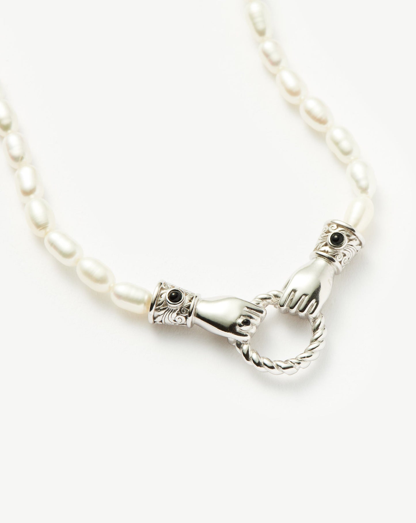 Harris Reed In Good Hands Pearl Pendant Necklace | Silver Plated/Pearl & Black Onyx